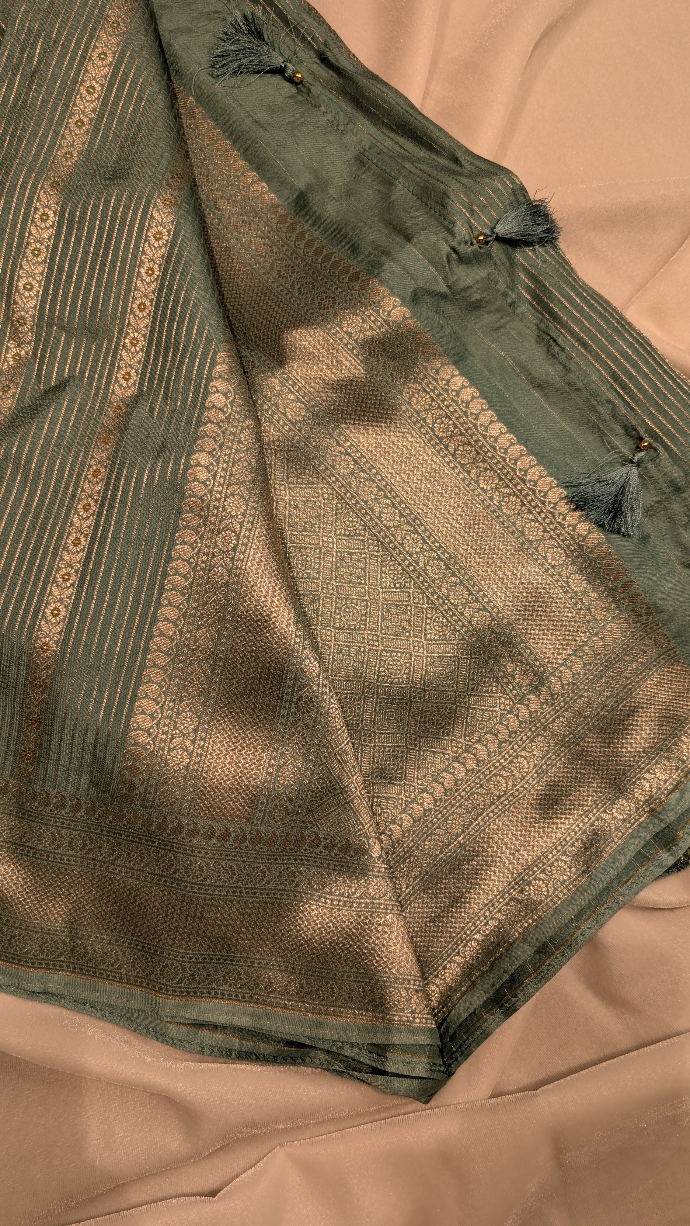 Banaras Crepe Stripes-Pastal Green