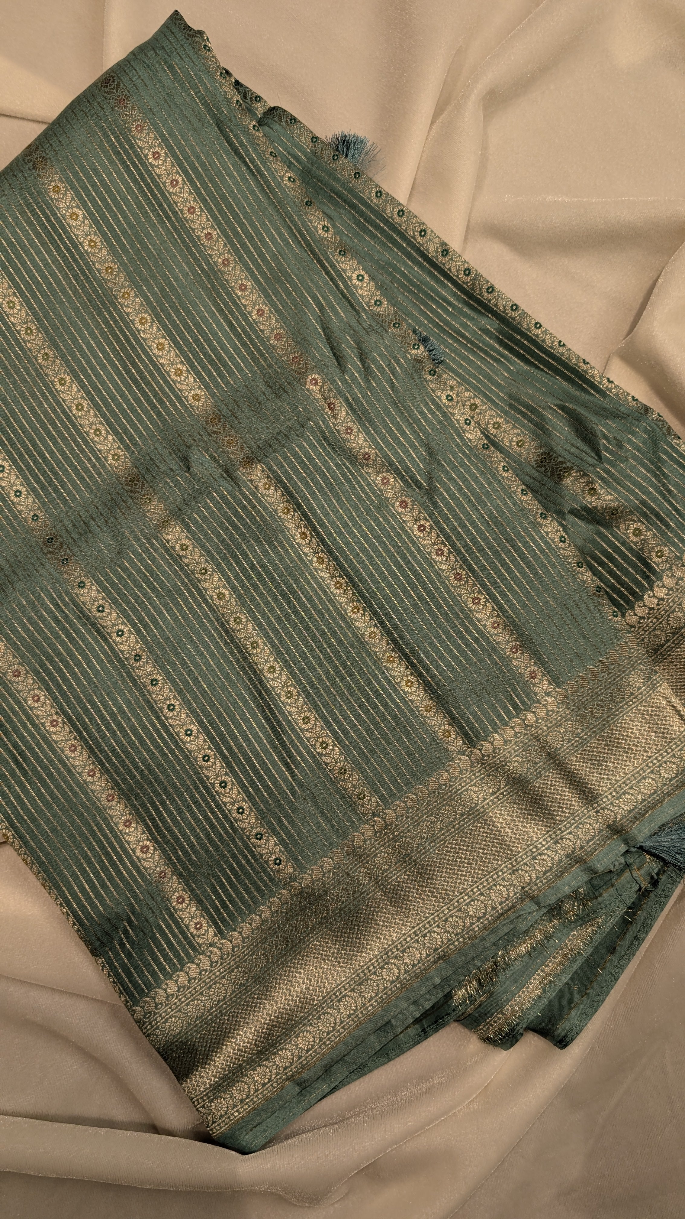Banaras Crepe Stripes-Pastal Green