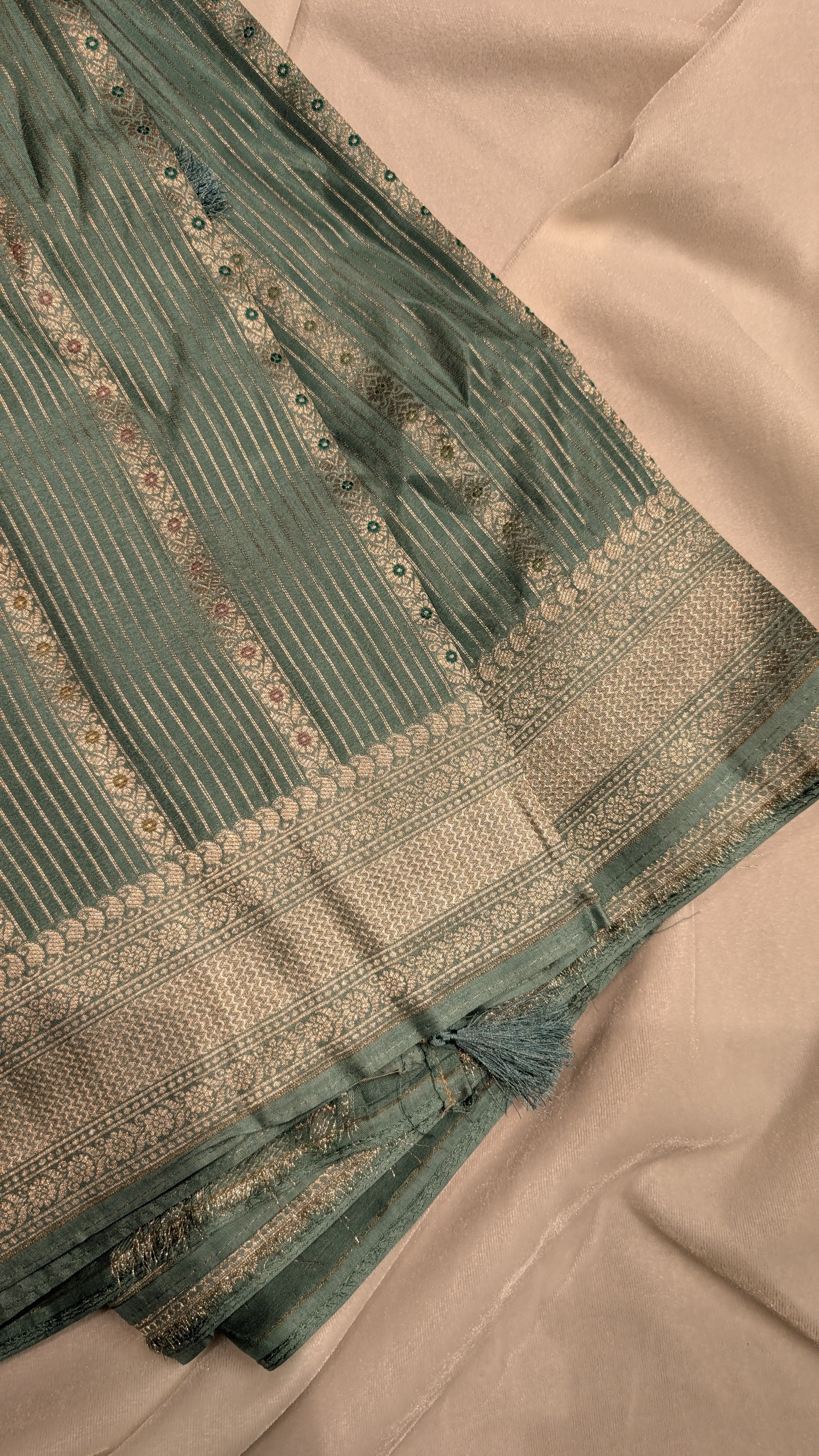 Banaras Crepe Stripes-Pastal Green