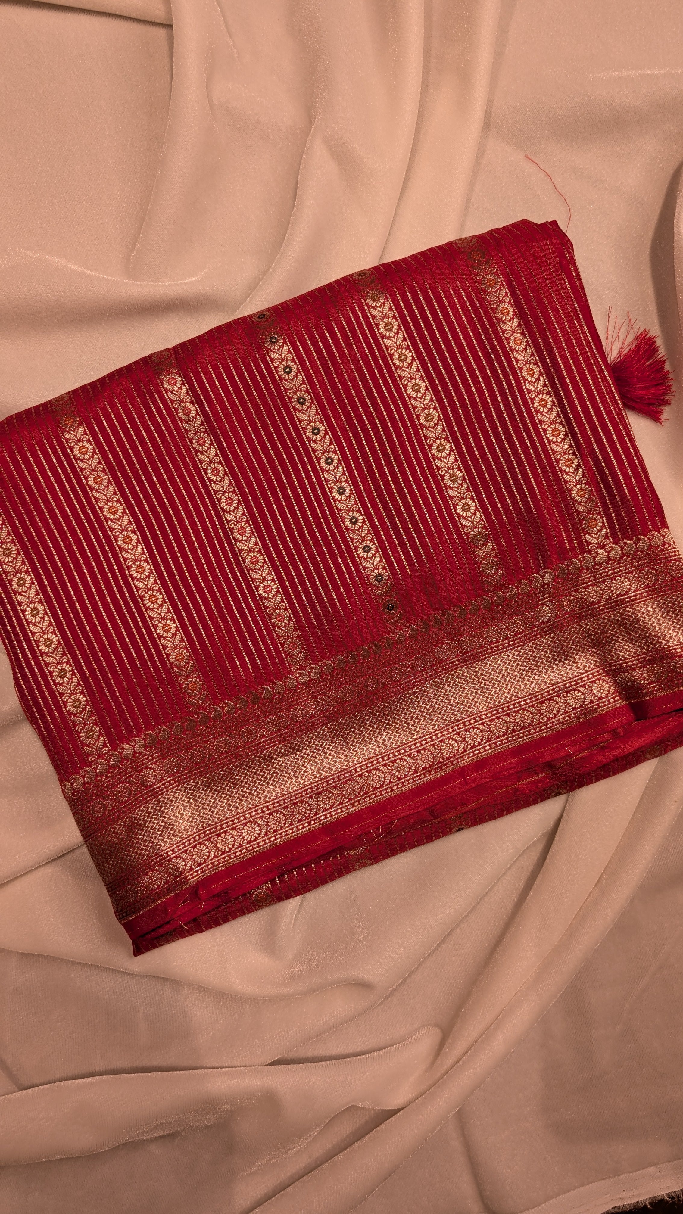Banaras Crepe Stripes-Red