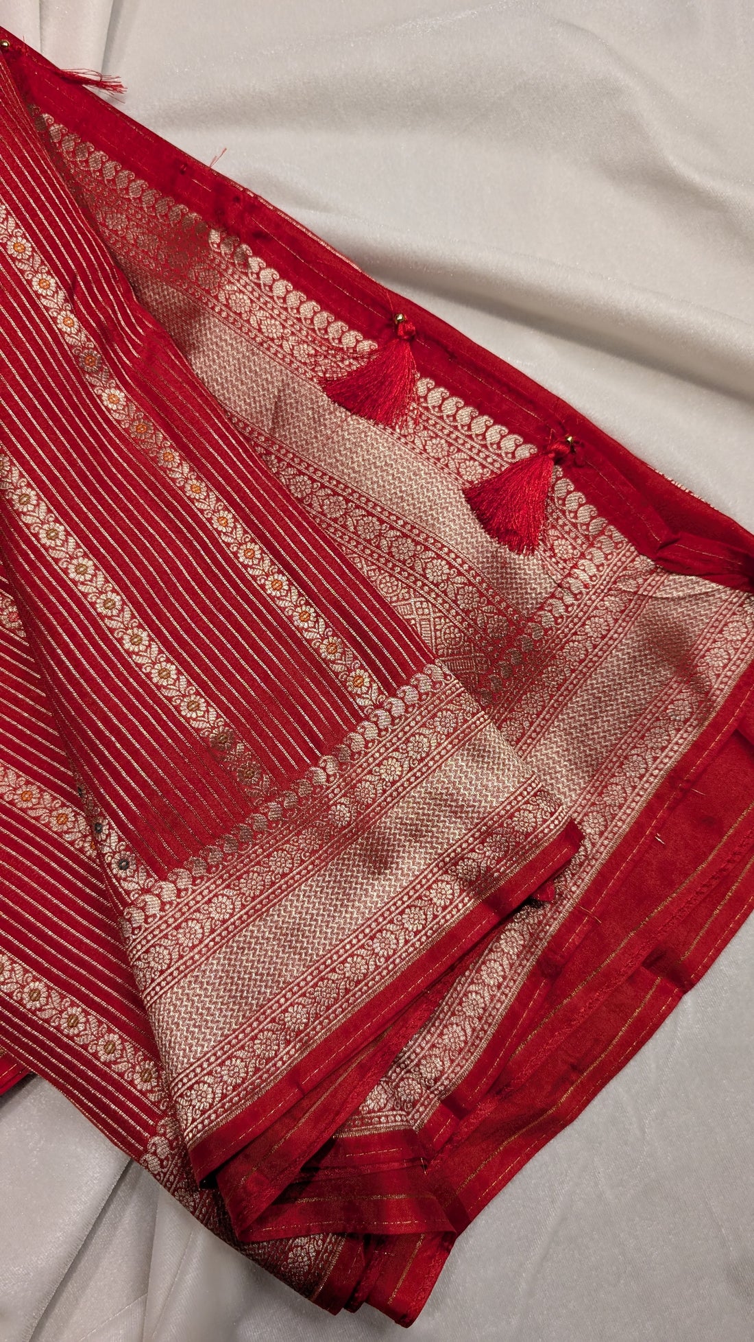 Banaras Crepe Stripes-Red