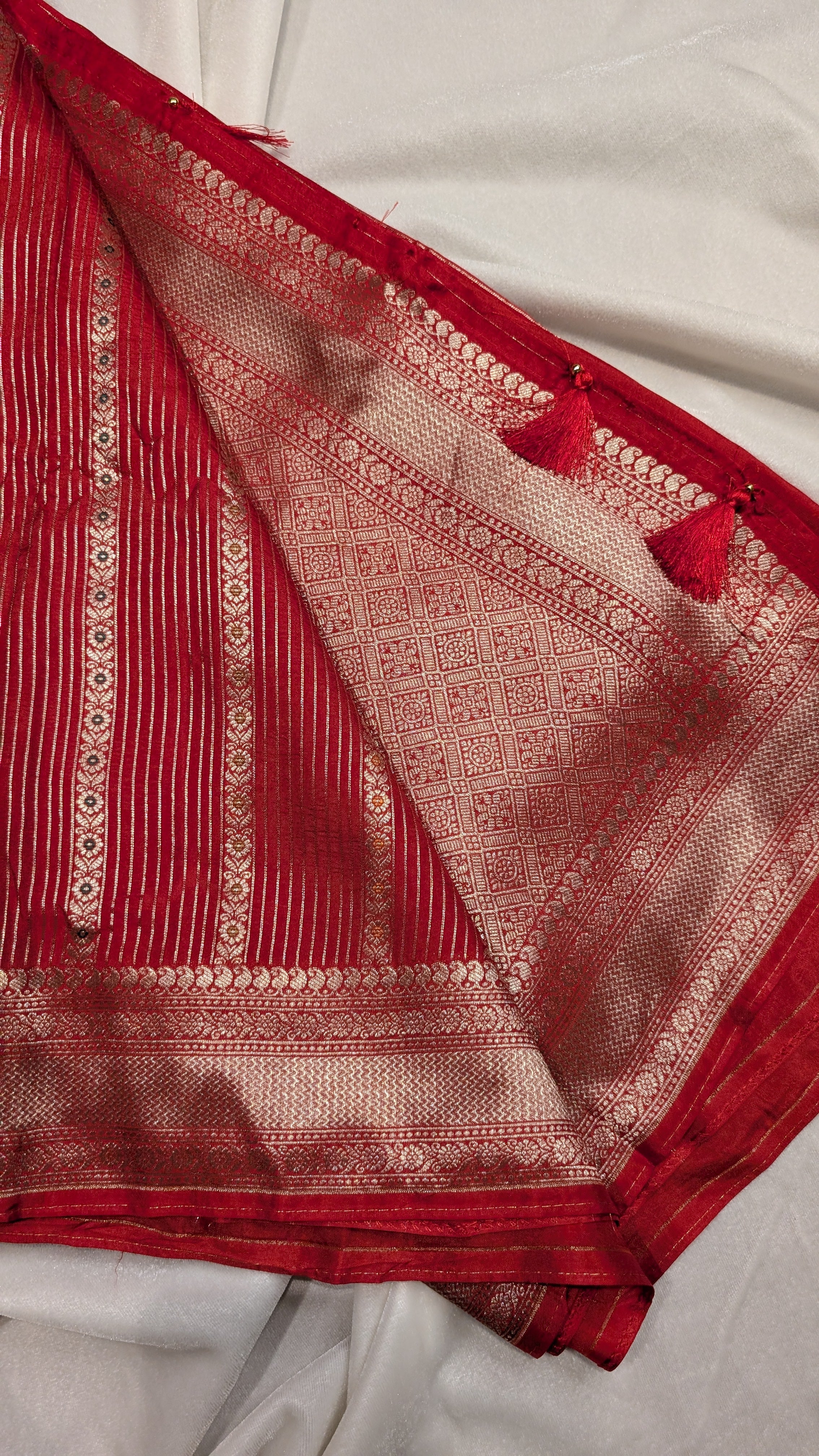 Banaras Crepe Stripes-Red