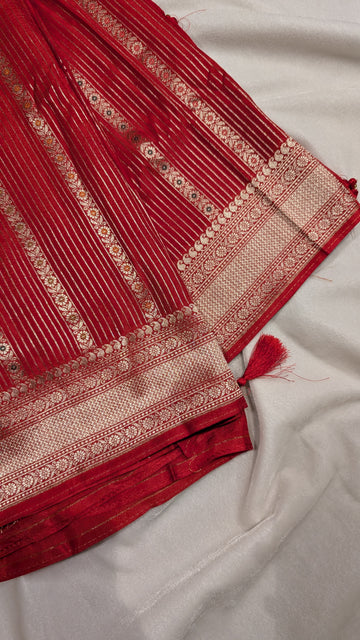 Banaras Crepe Stripes-Red