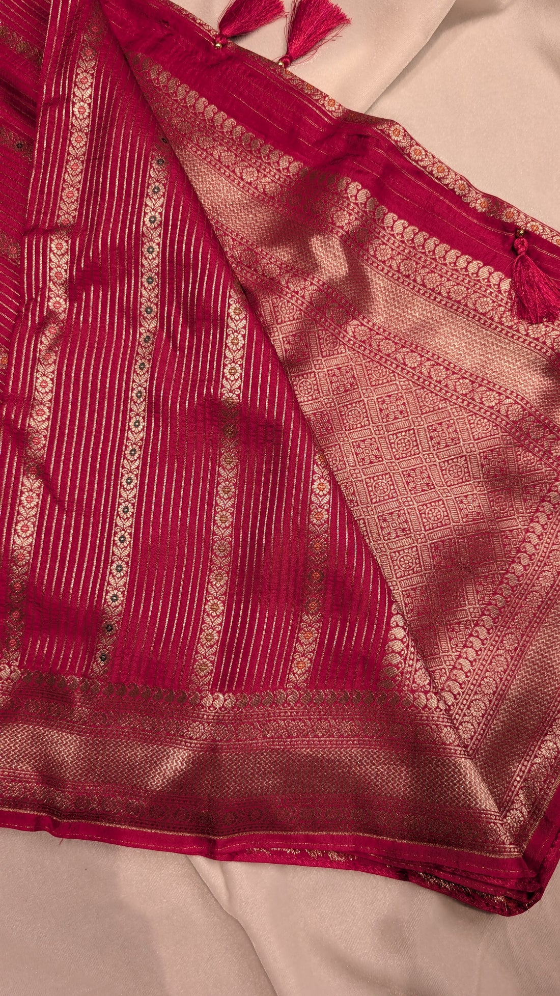Banaras Crepe Stripes-Dark Pink