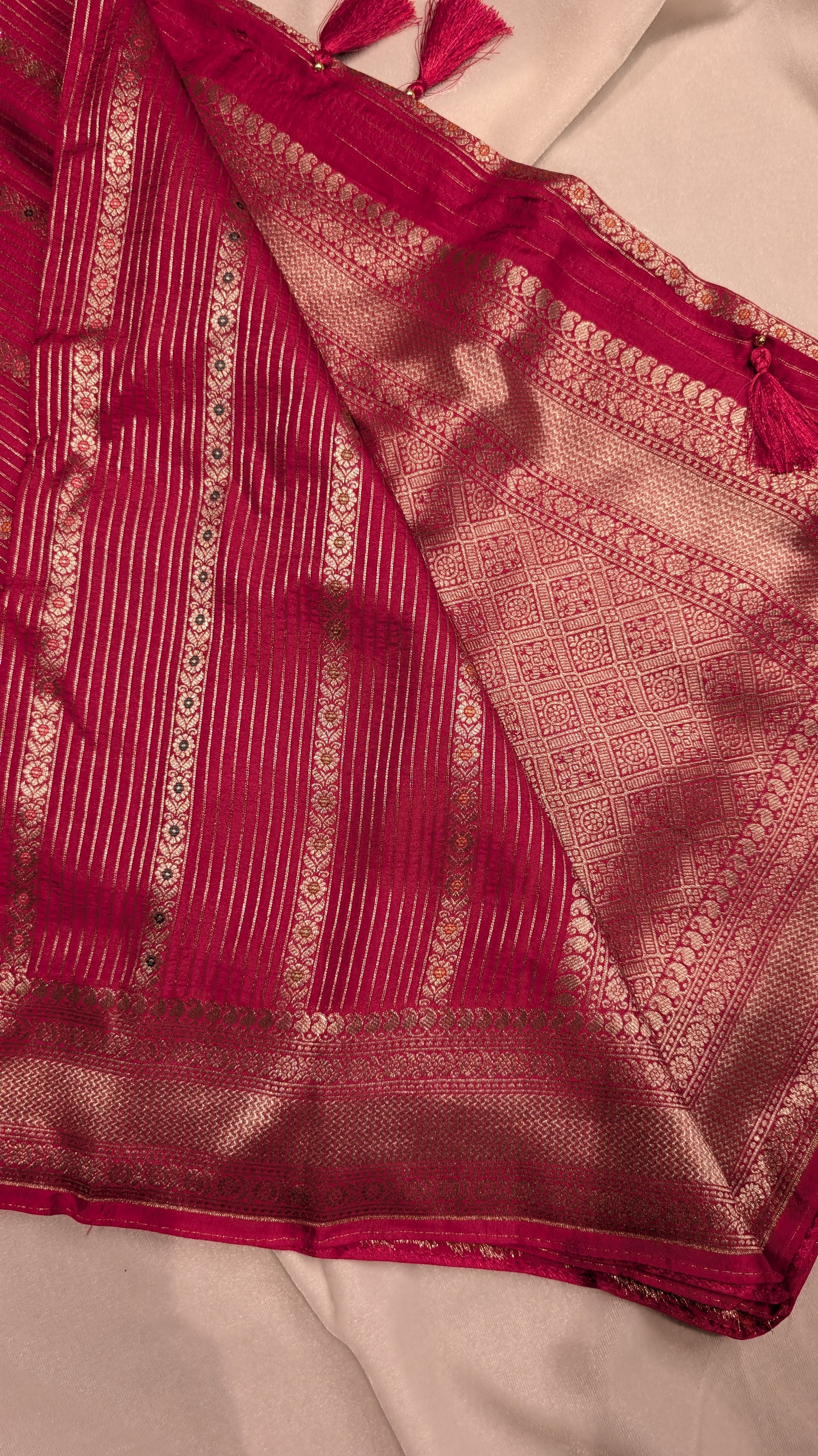 Banaras Crepe Stripes-Dark Pink