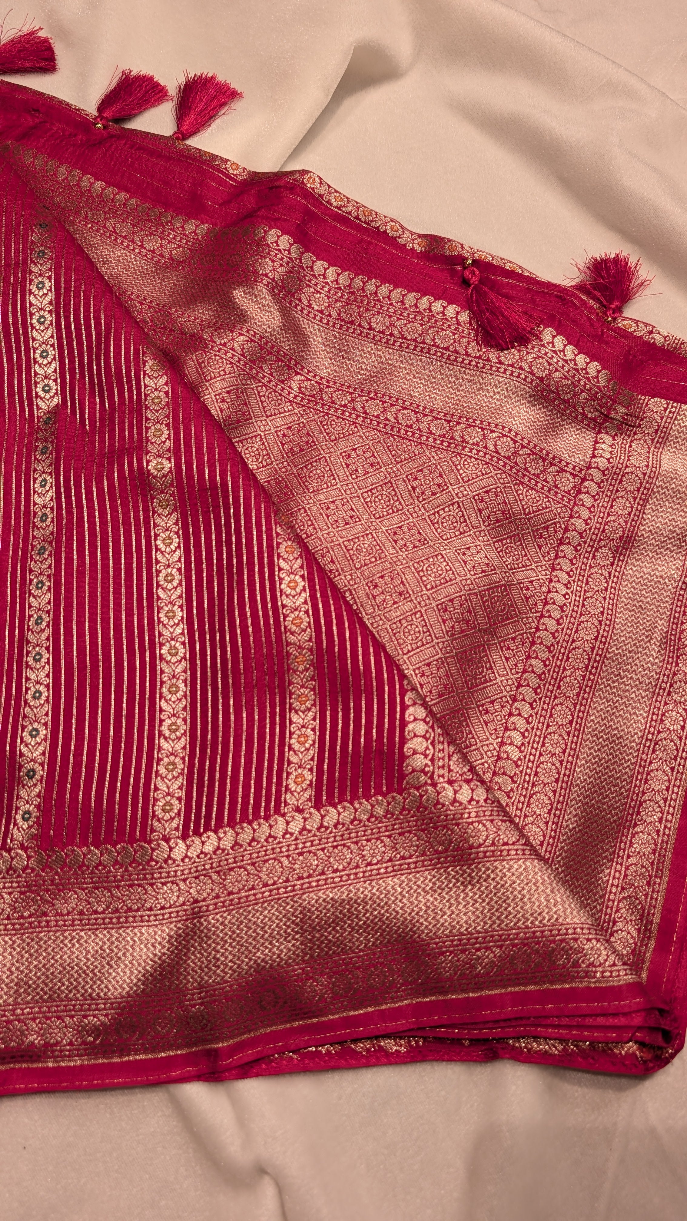 Banaras Crepe Stripes-Dark Pink