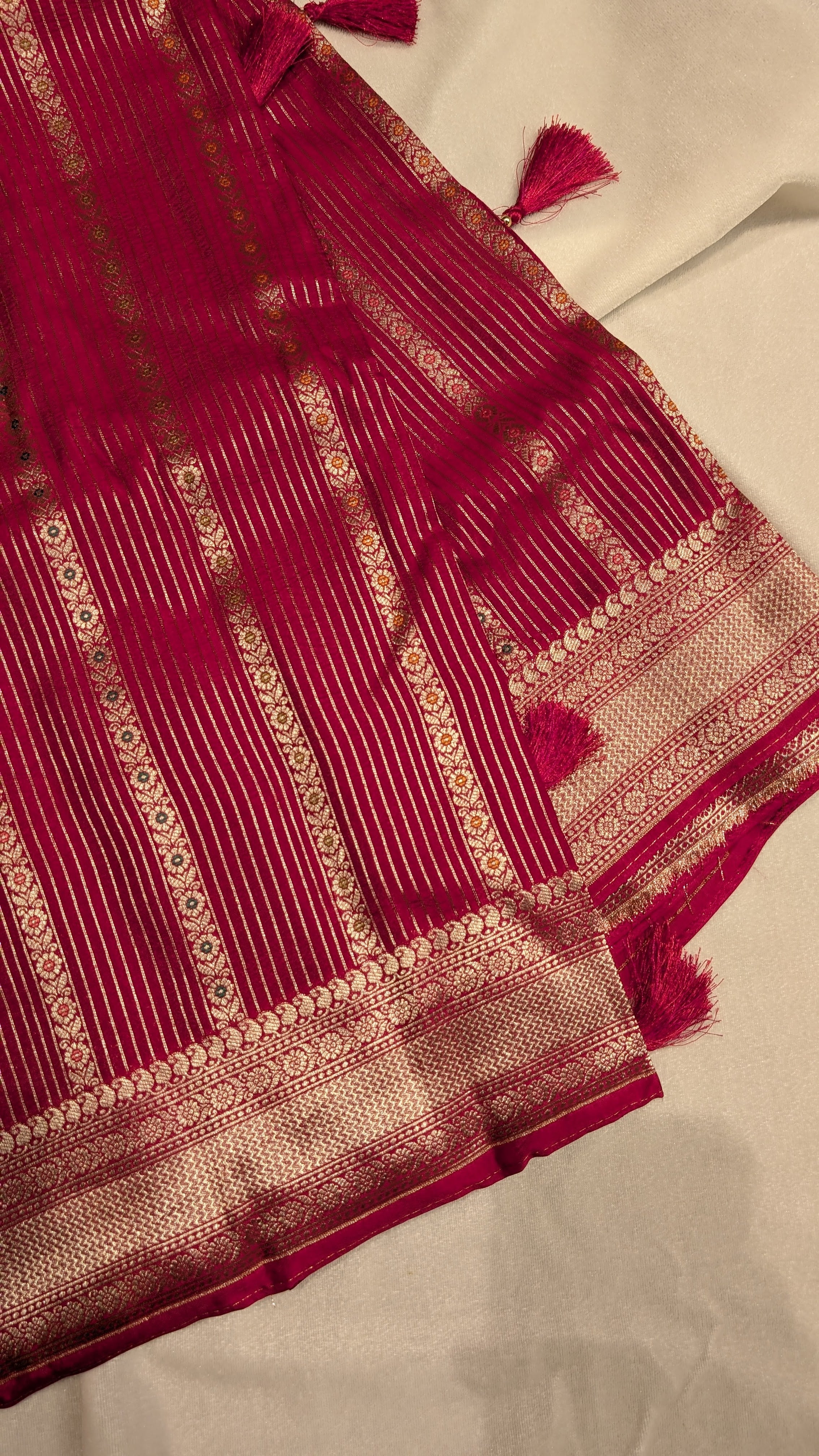 Banaras Crepe Stripes-Dark Pink