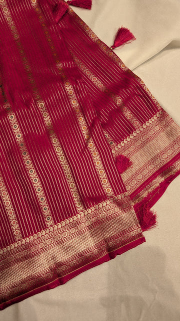 Banaras Crepe Stripes-Dark Pink