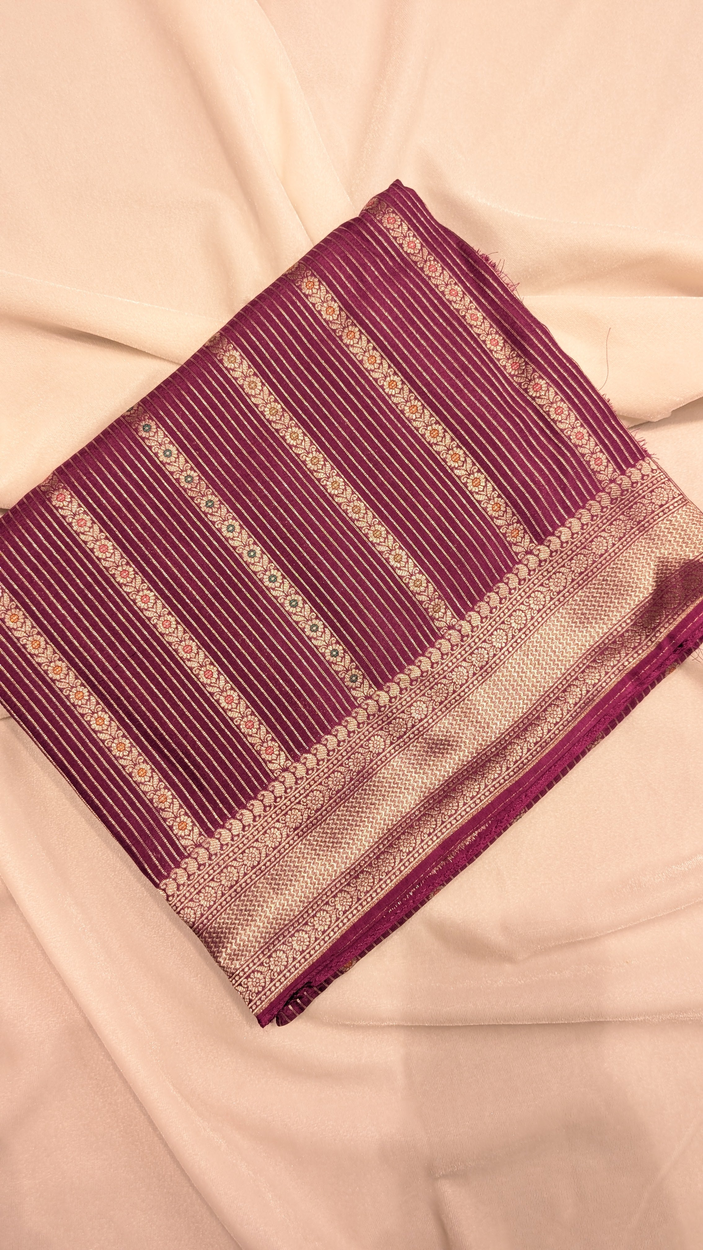 Banaras Crepe Stripes-Dark Pink