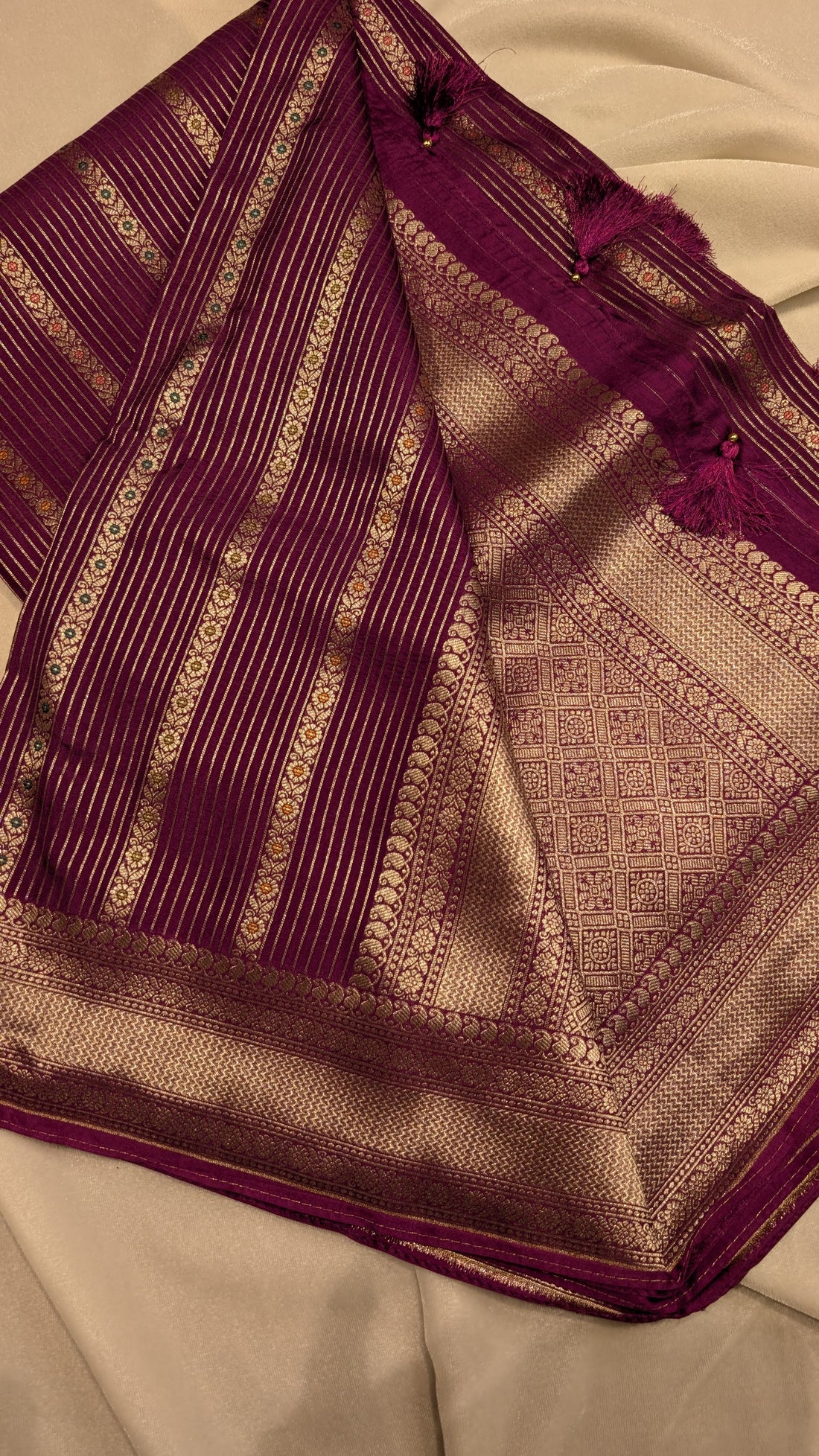 Banaras Crepe Stripes-Purple