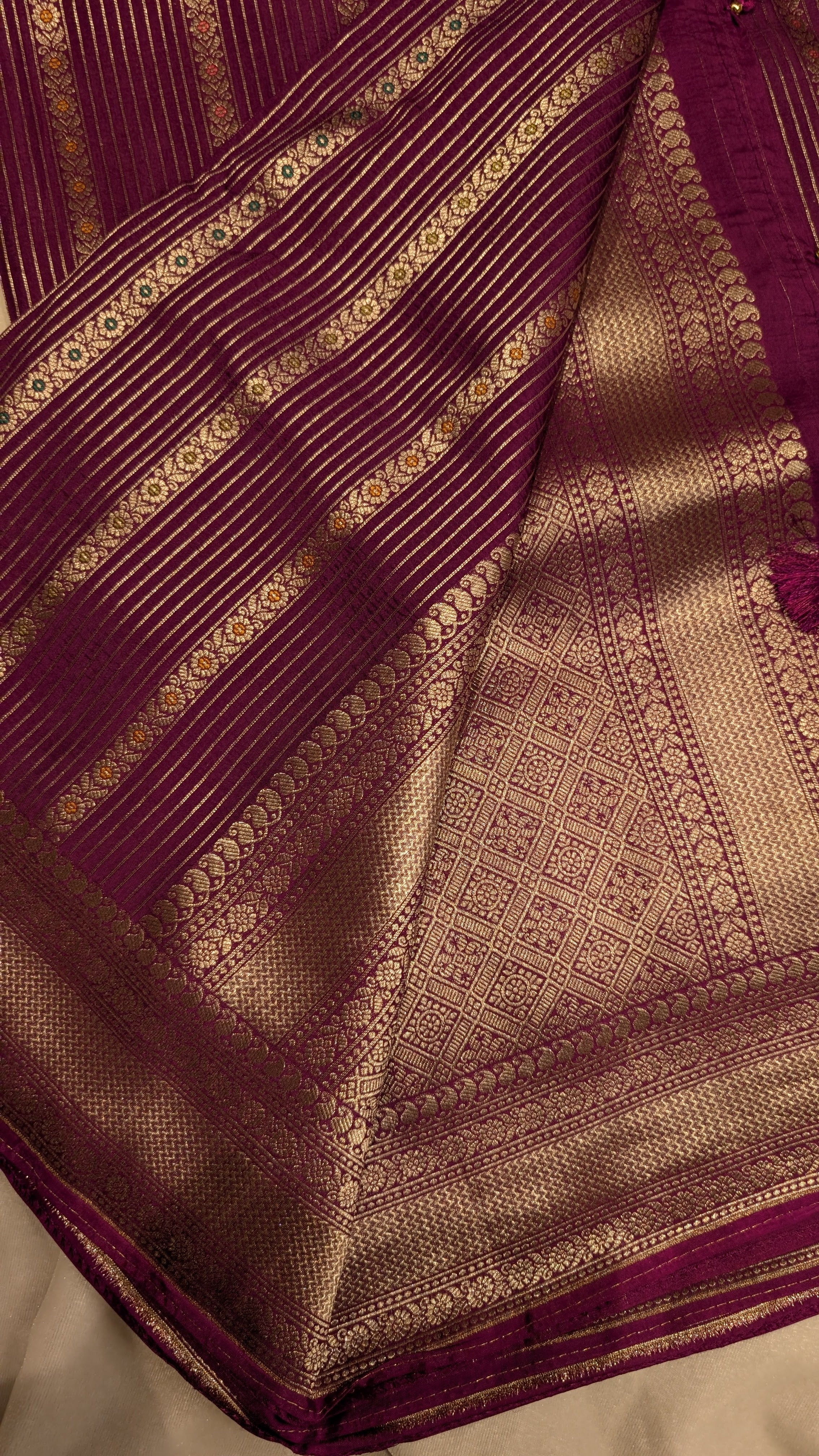 Banaras Crepe Stripes-Purple