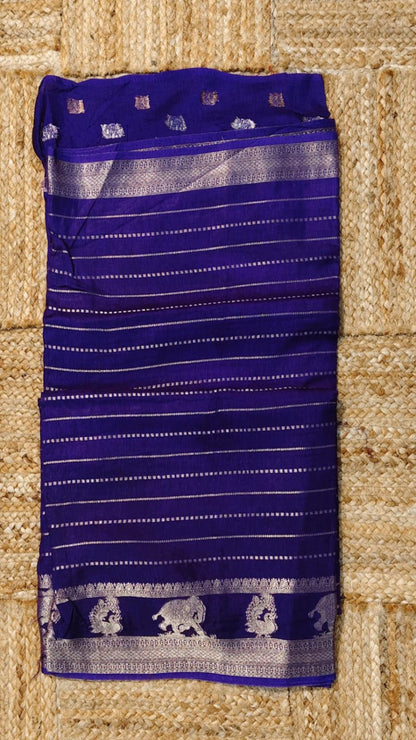 Blue Soft Crepe Silk with Stripes