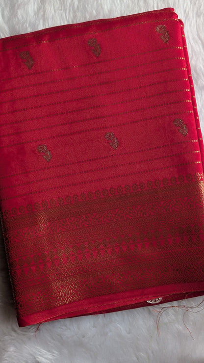 Red with Golden Stripes Semi Crepe Silk Saree