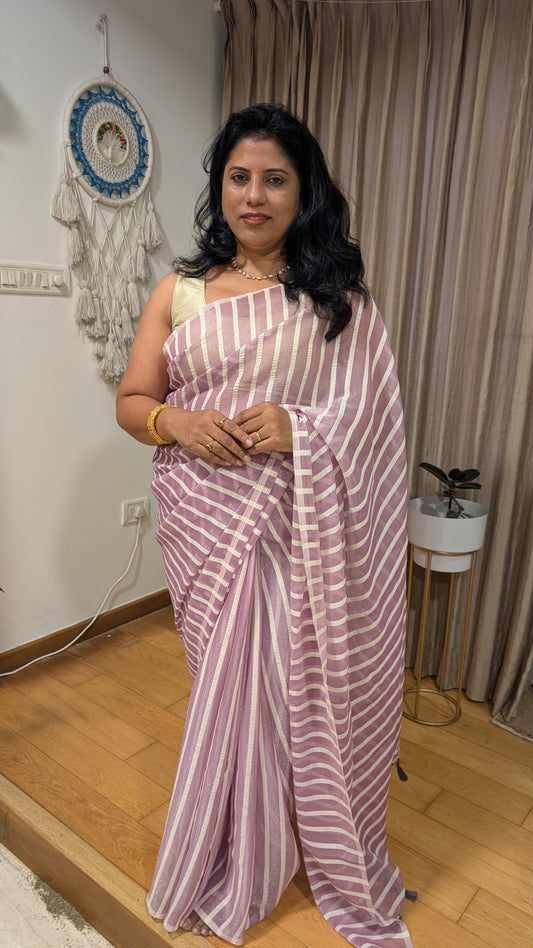 Onion Color Stripes Saree with Work blouse