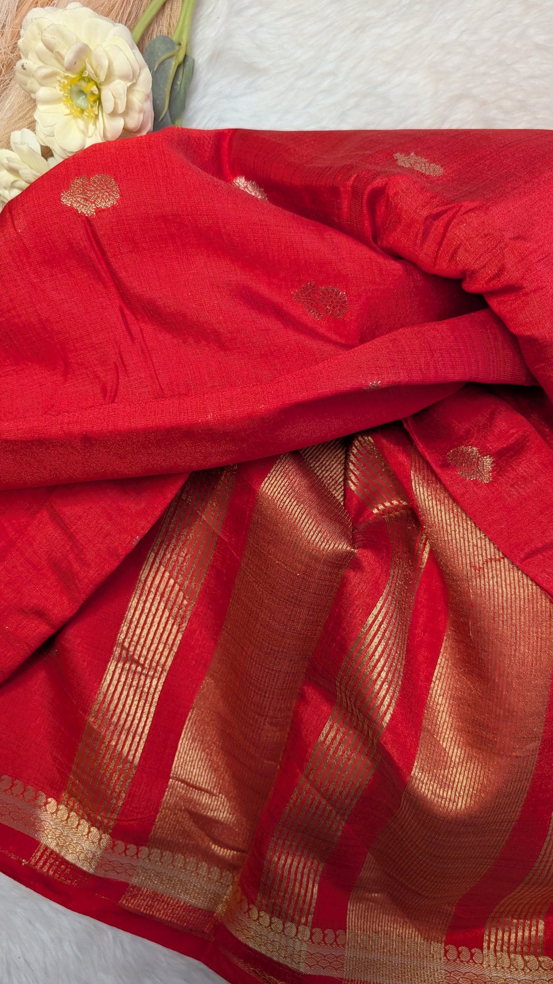 Cotton Blend Tussar Silk Saree- Red