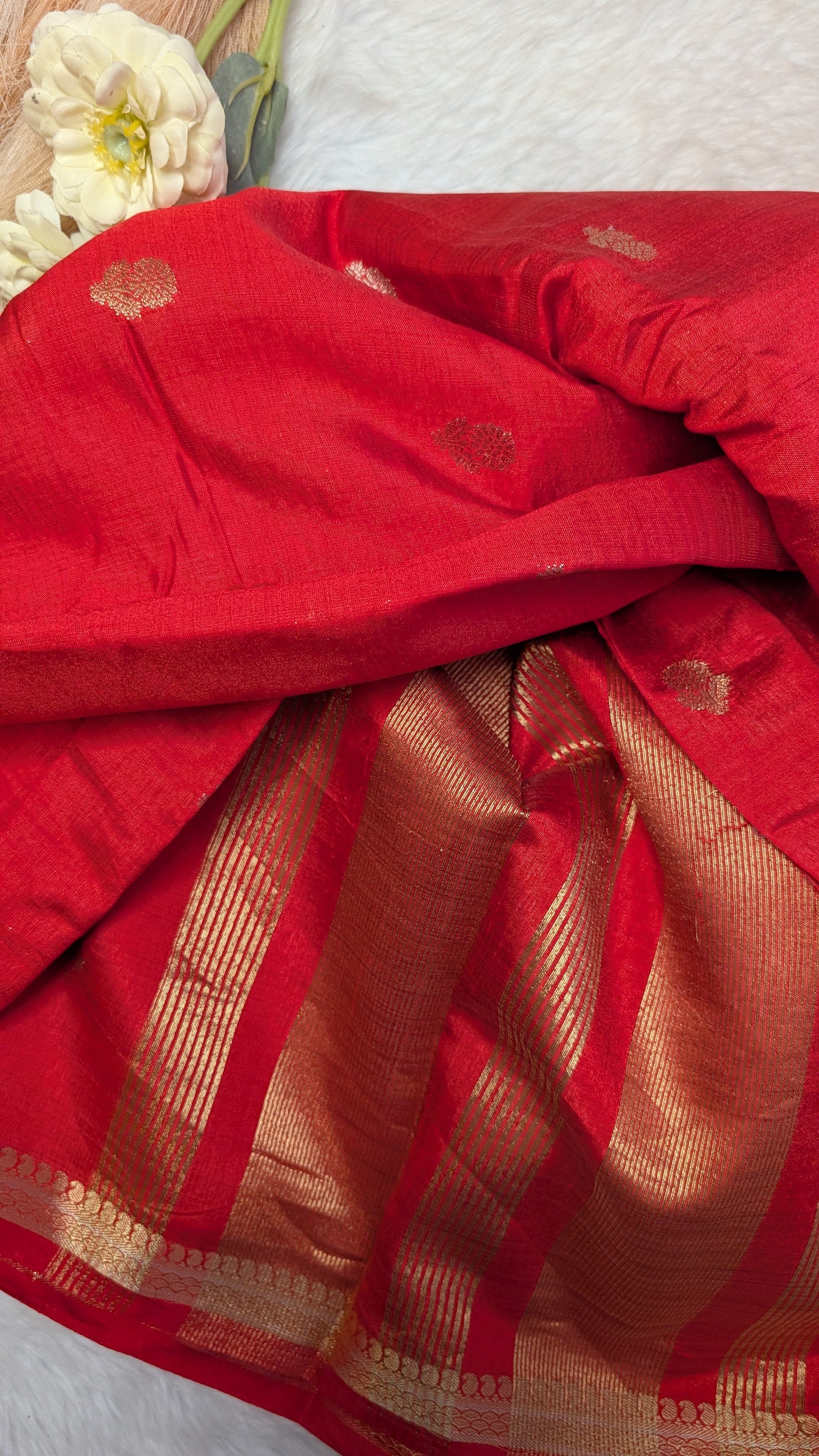 Cotton Blend Tussar Silk Saree- Red