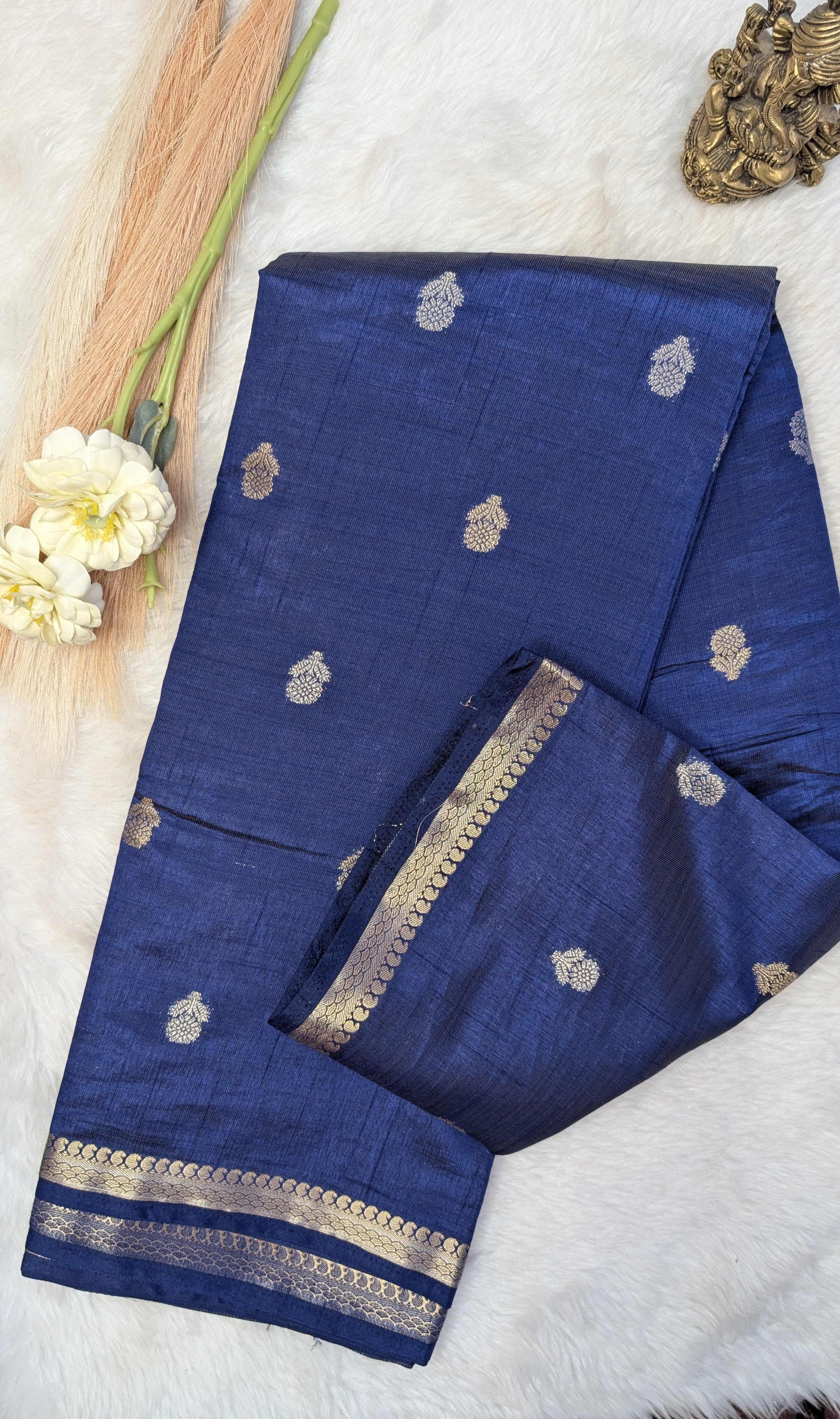 Cotton Blend Tussar Silk Saree- Blue
