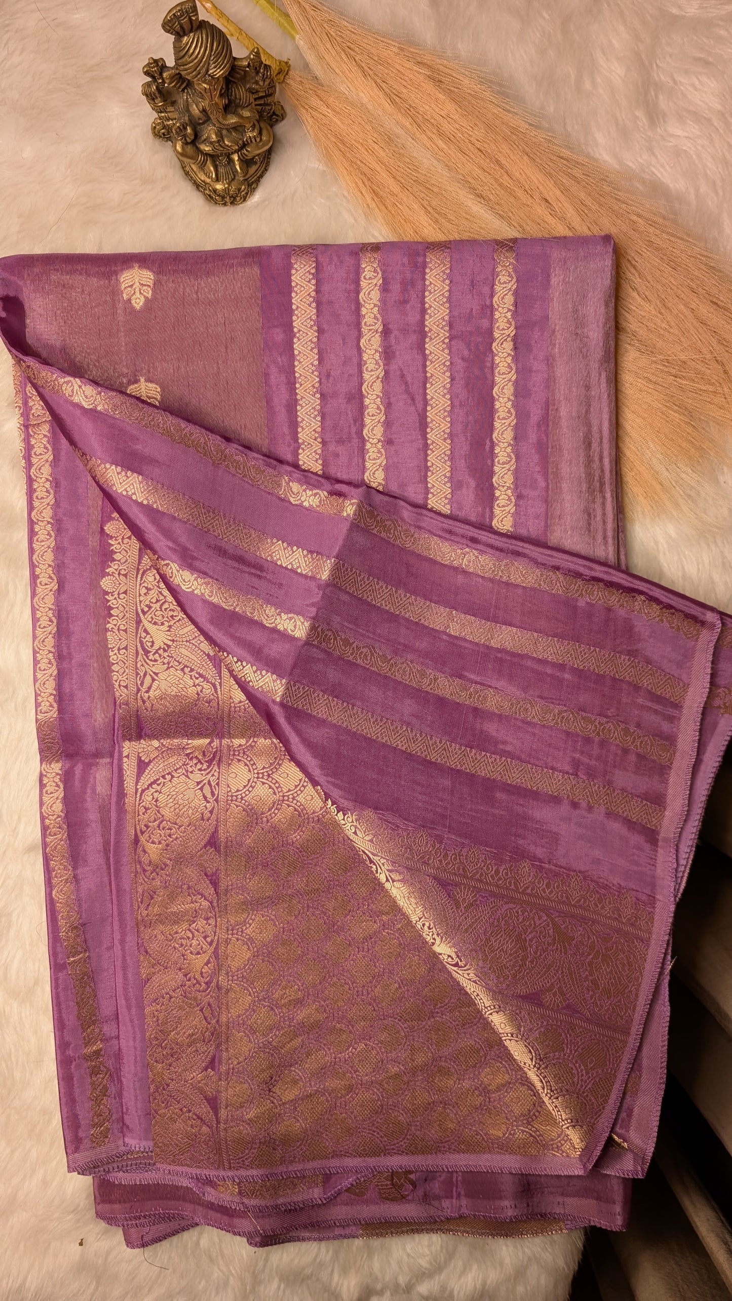 Light Purple Tissue with Elephant and Zari Lines