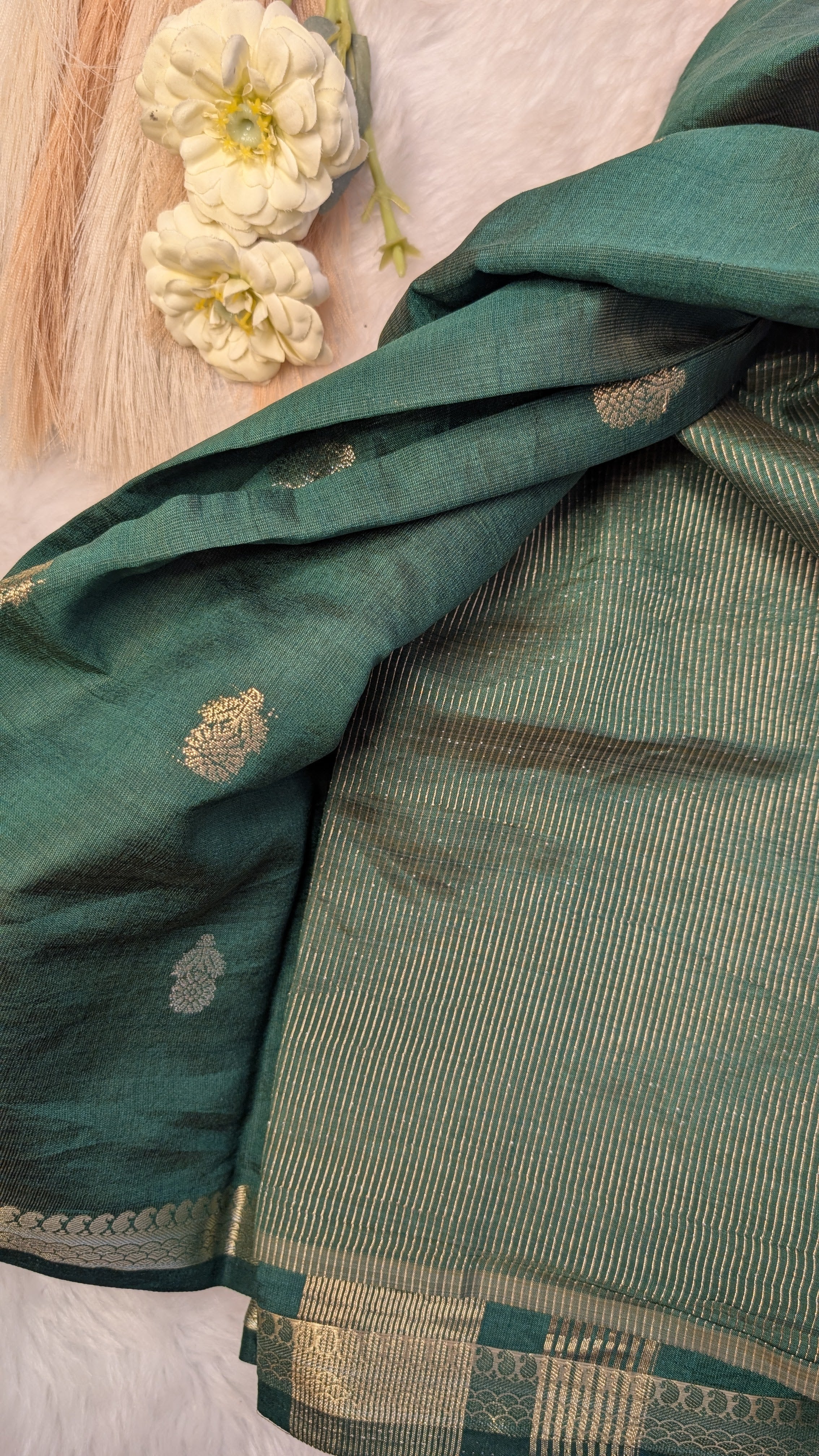 Cotton Blend Tussar Silk Saree- Green