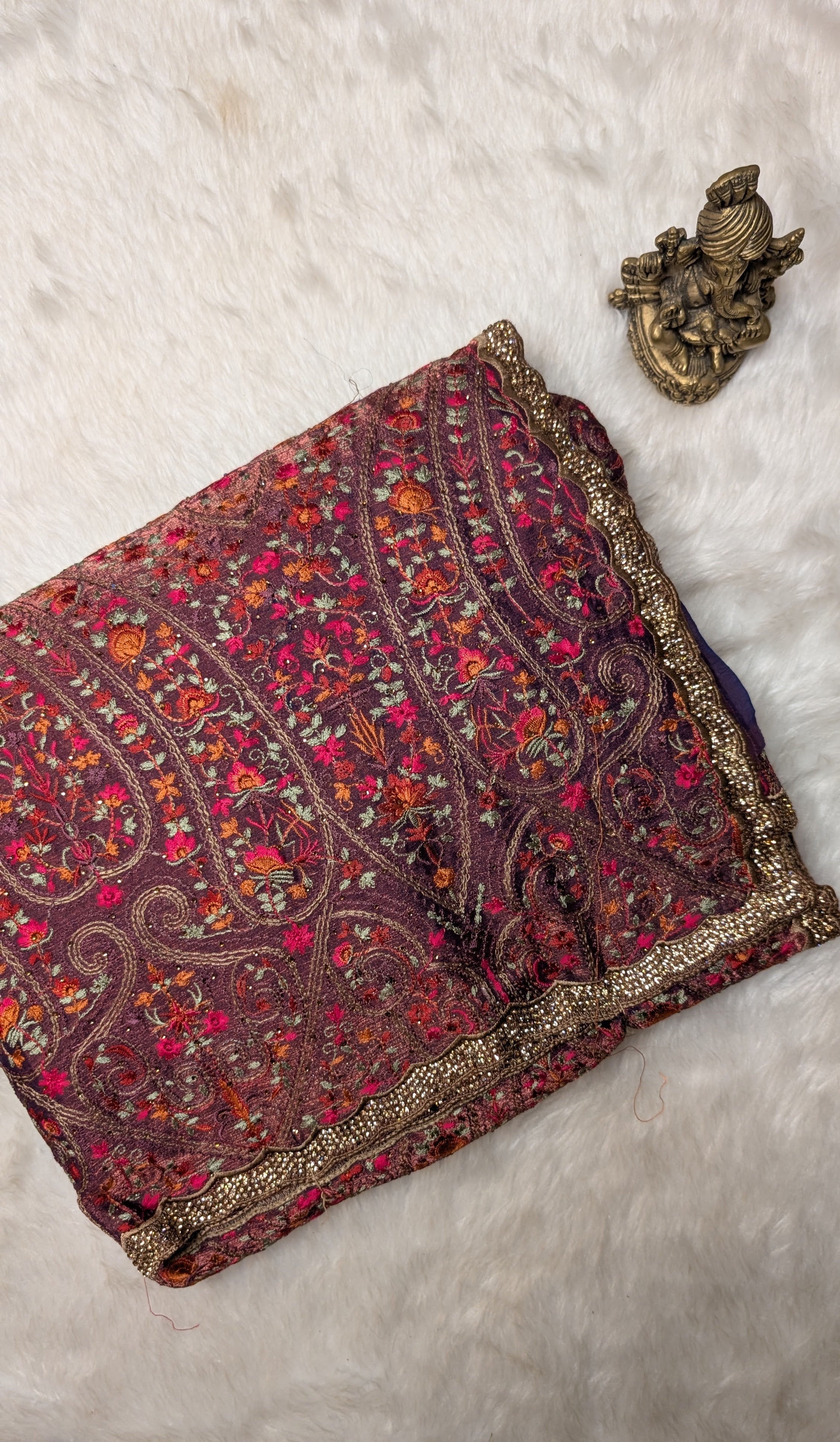 Purple Stone Work Tissue Saree