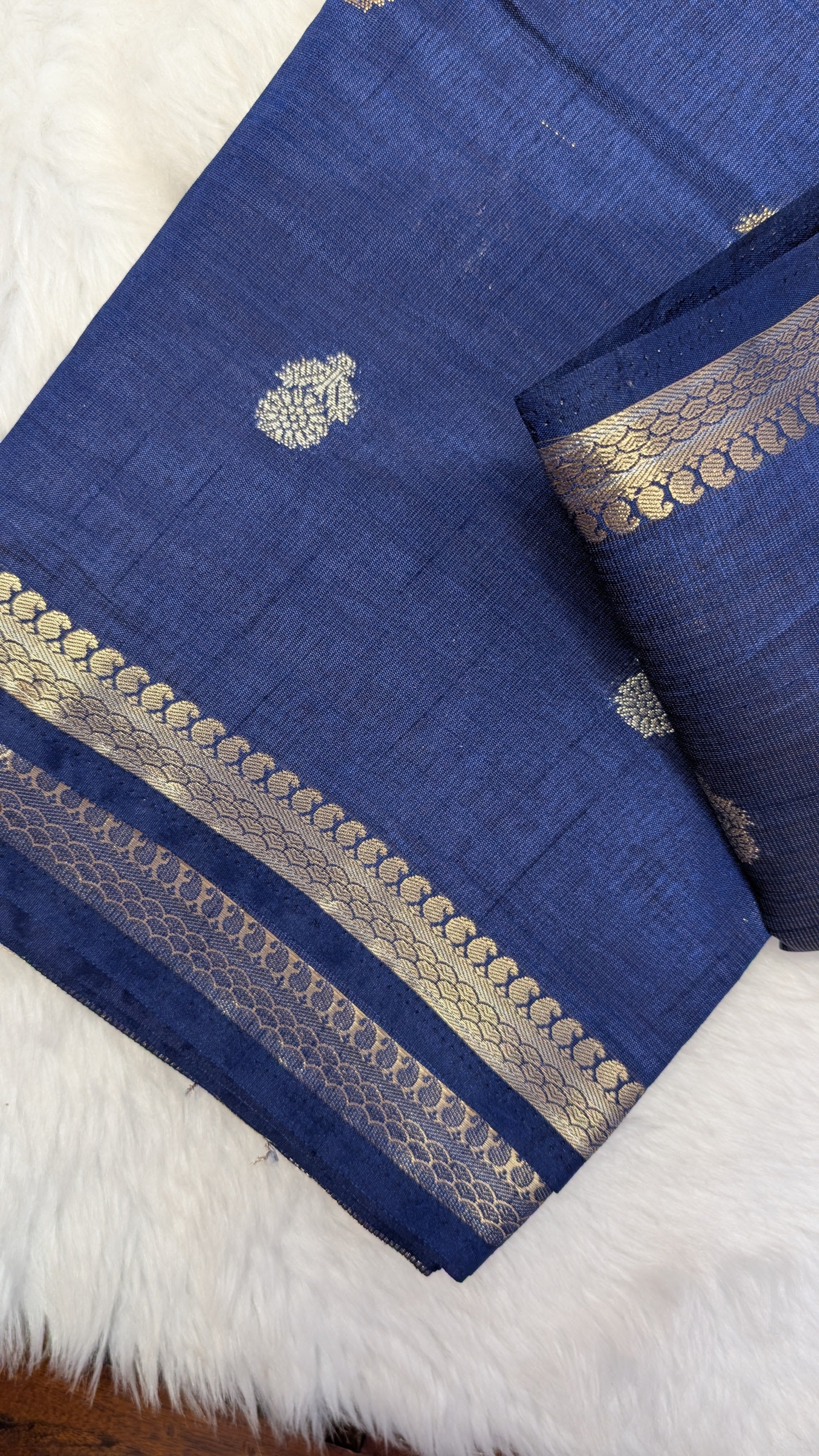 Cotton Blend Tussar Silk Saree- Blue