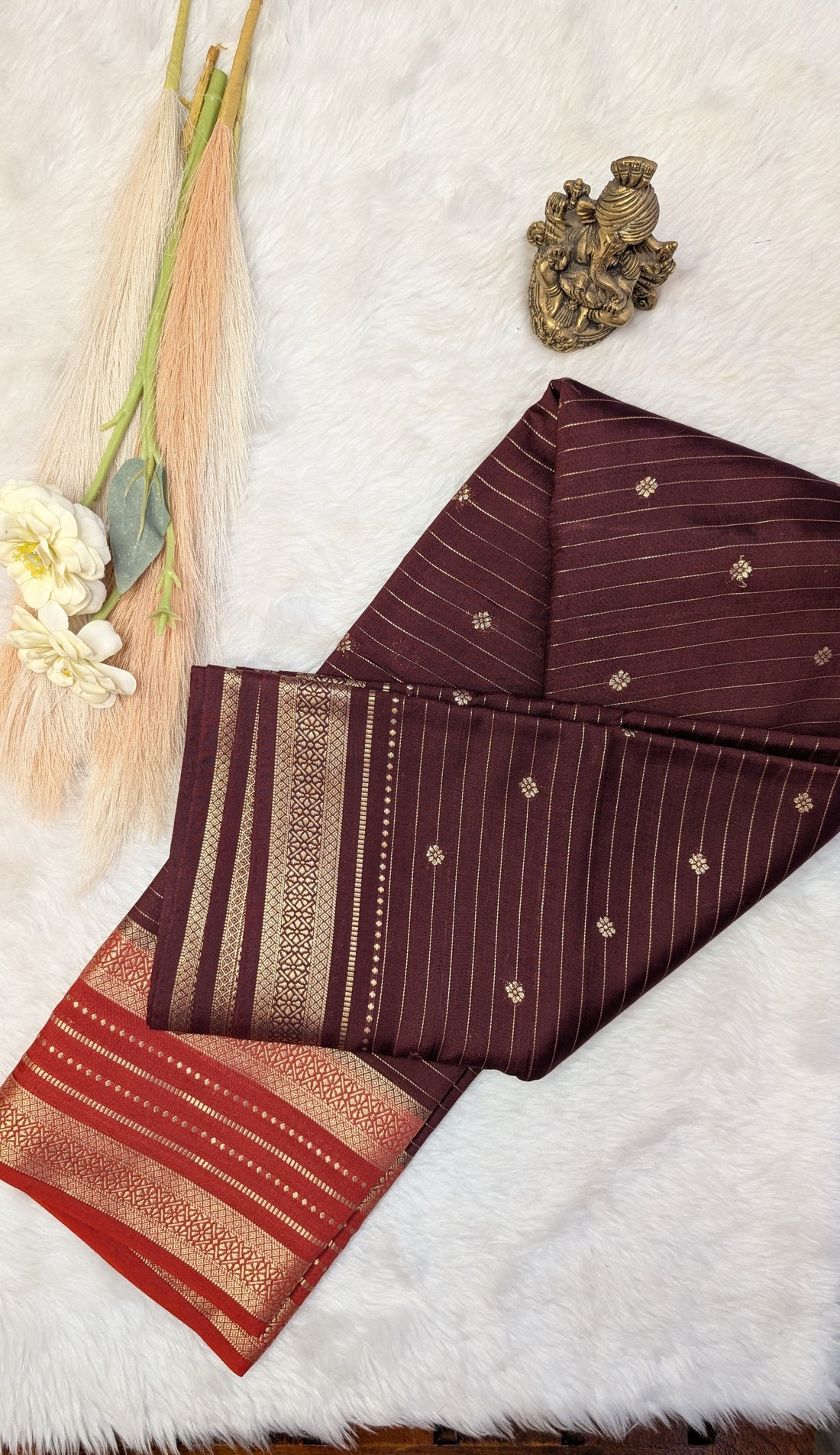 Chanderi Cotton Mix Silk Saree- Coffee Brown