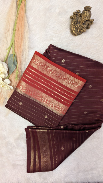 Chanderi Cotton Mix Silk Saree- Coffee Brown