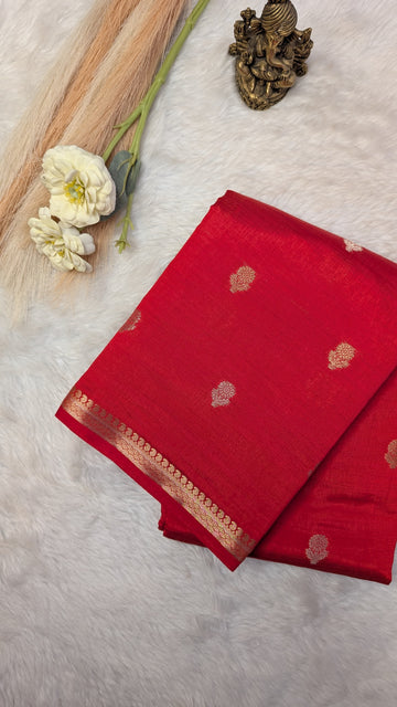 Cotton Blend Tussar Silk Saree- Red