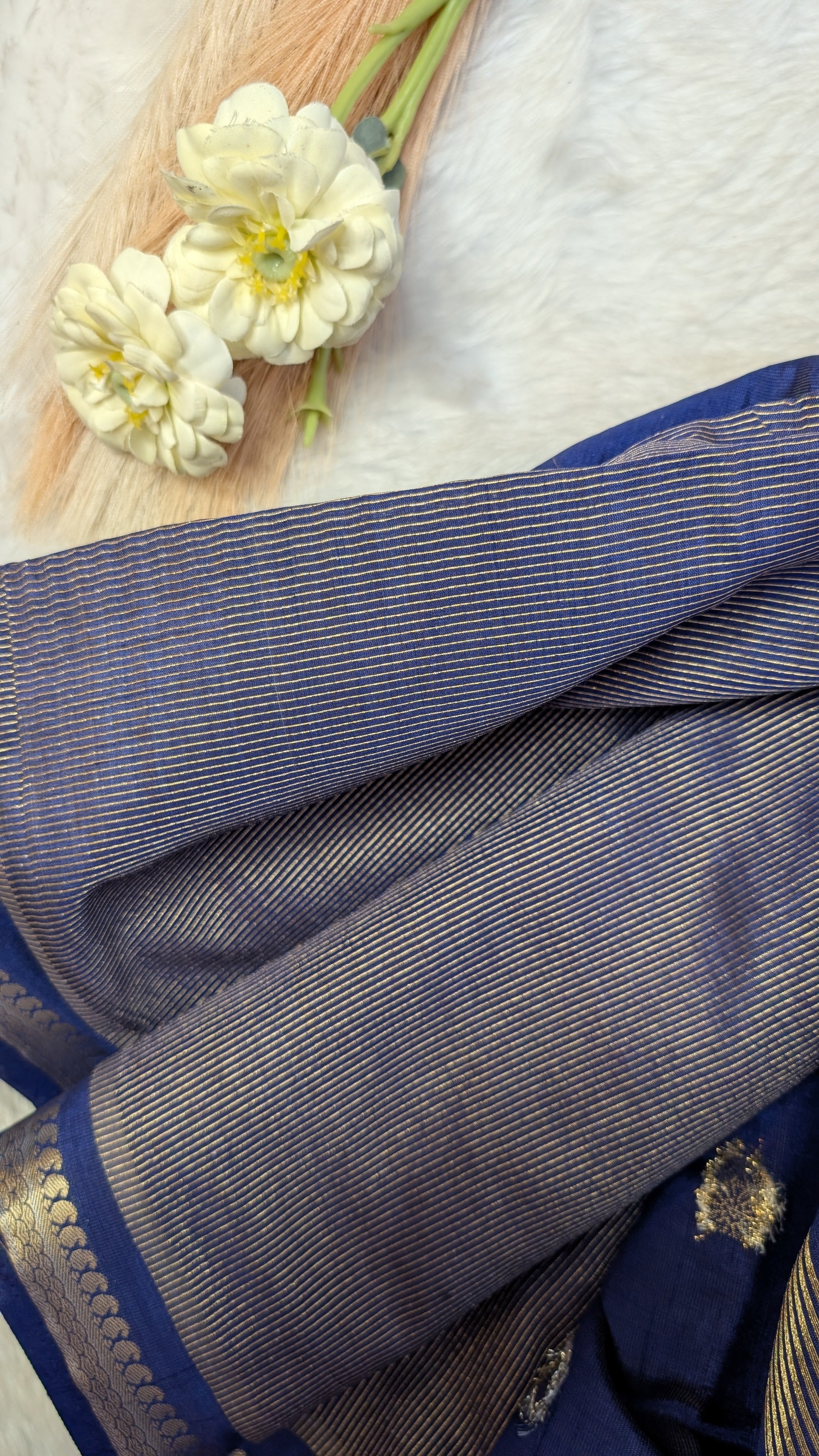 Cotton Blend Tussar Silk Saree- Blue