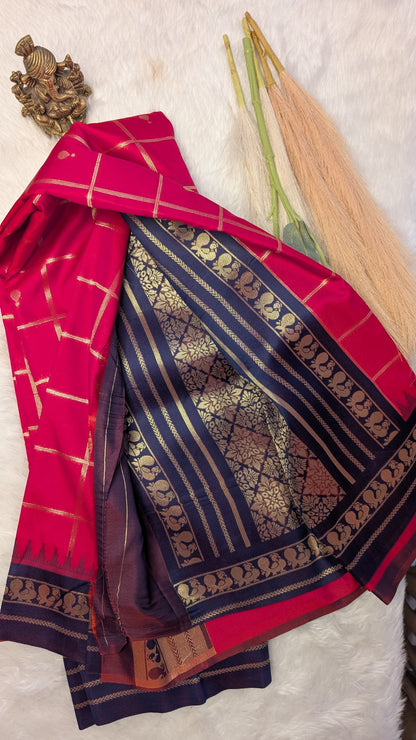 Semi Silk with Zari Checks and Rich Contrast