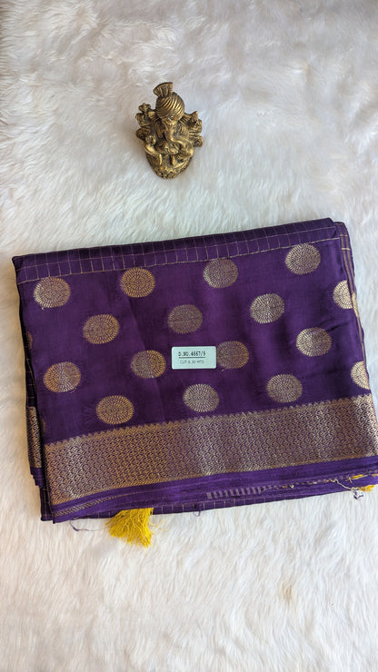 Purple Crepe Silk with Checks and Border Buttis