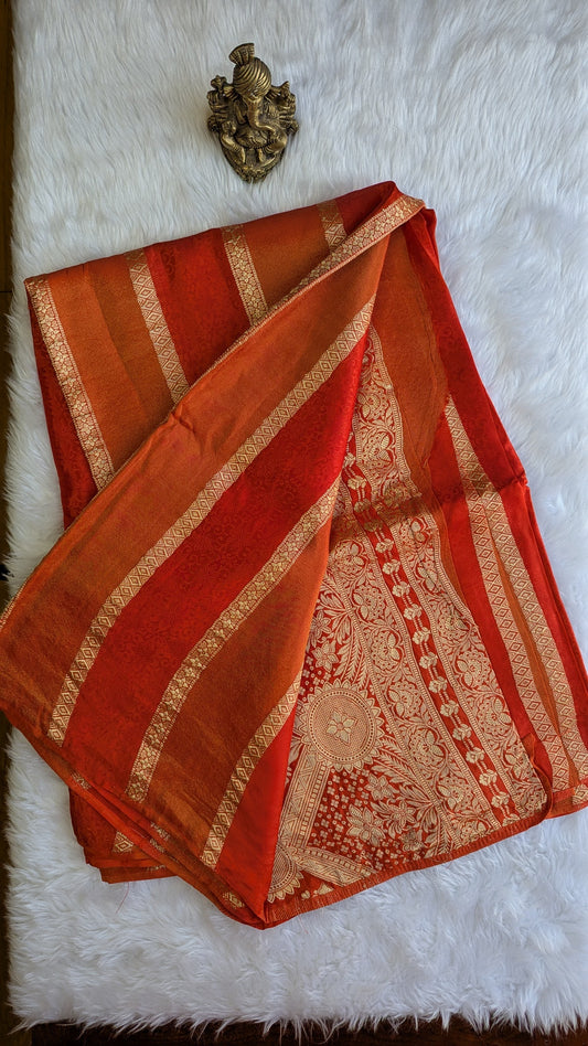 Rust Orange Light Tissue with Zari Lines