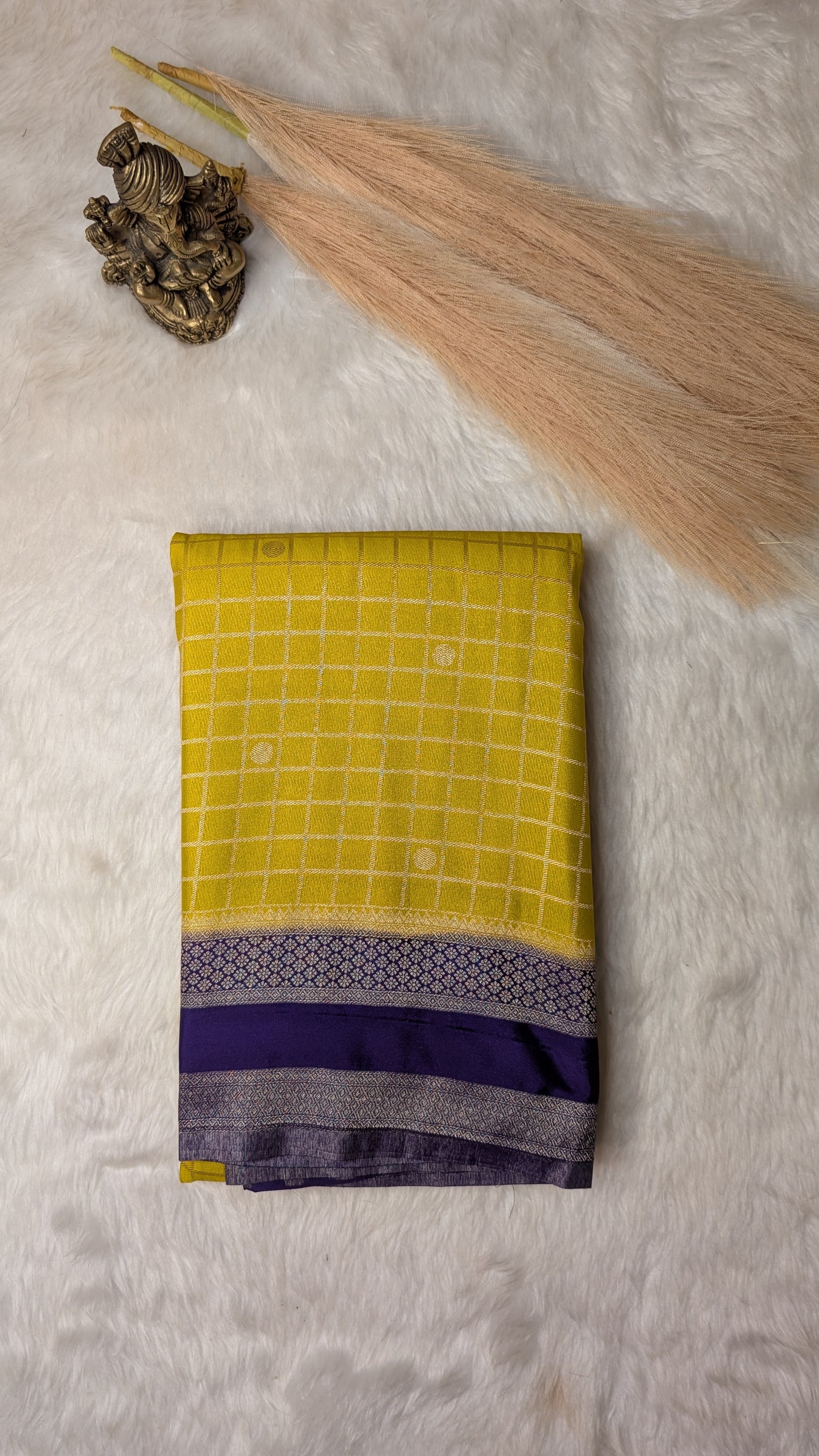 Mustard and Purple Semi Mysore Silk Saree