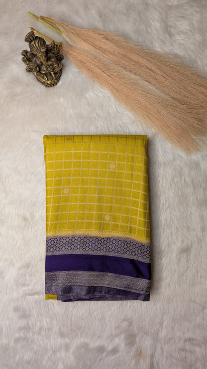 Mustard and Purple Semi Mysore Silk Saree