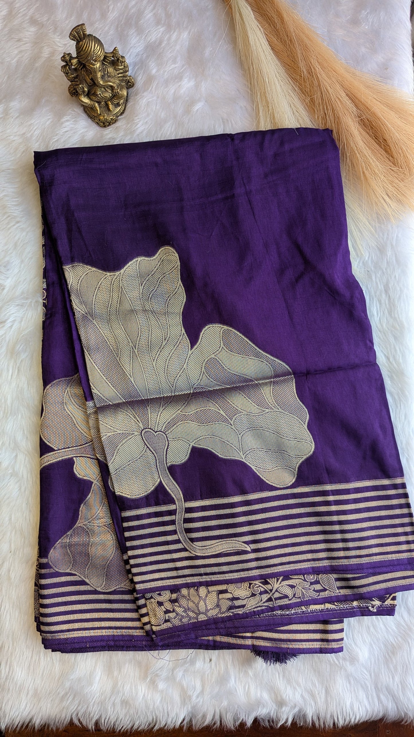 Purple Crepe Silk with Big Zari Flower Motifs