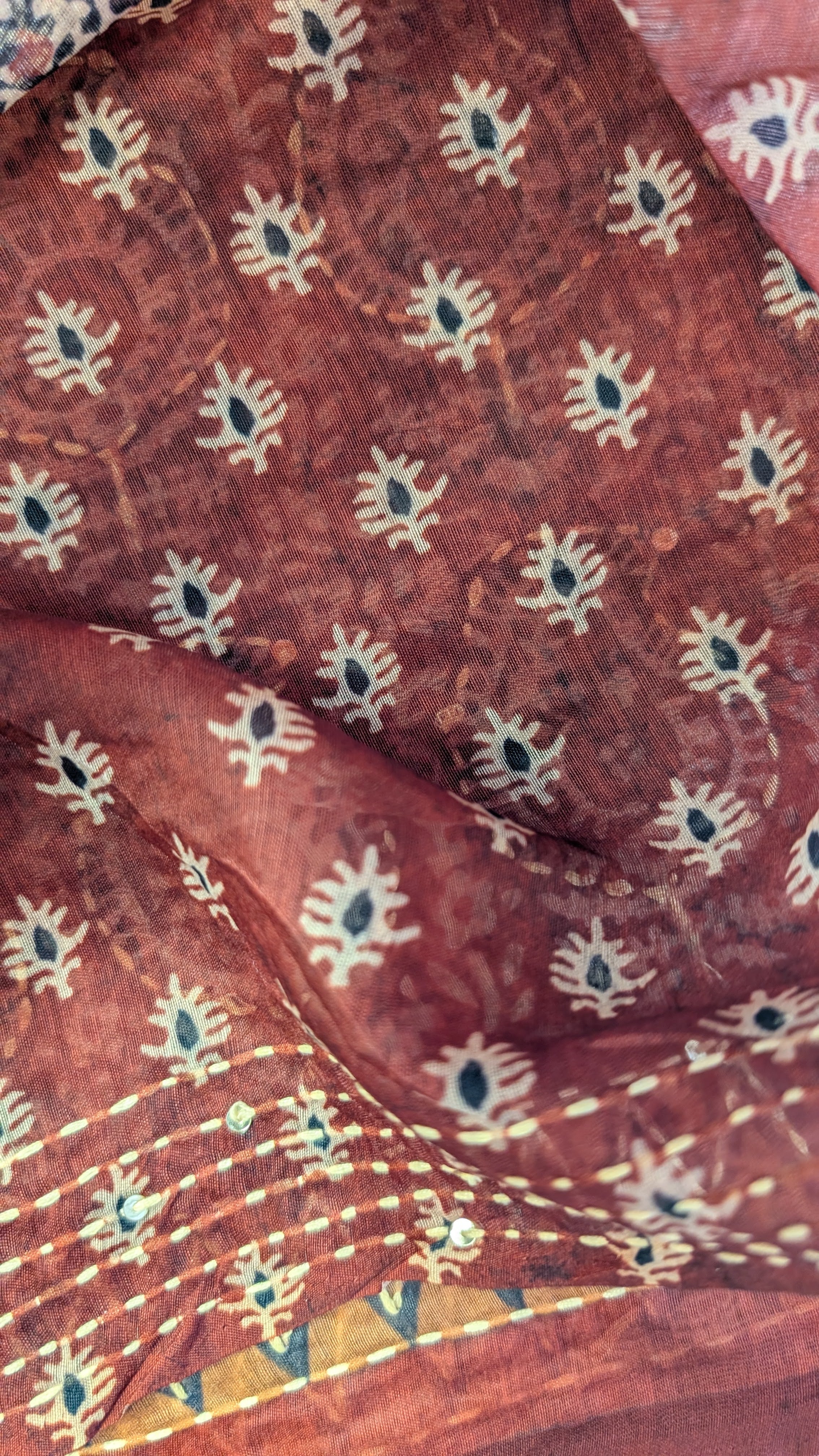 Cotton Kantha Thread Work Saree - Maroon