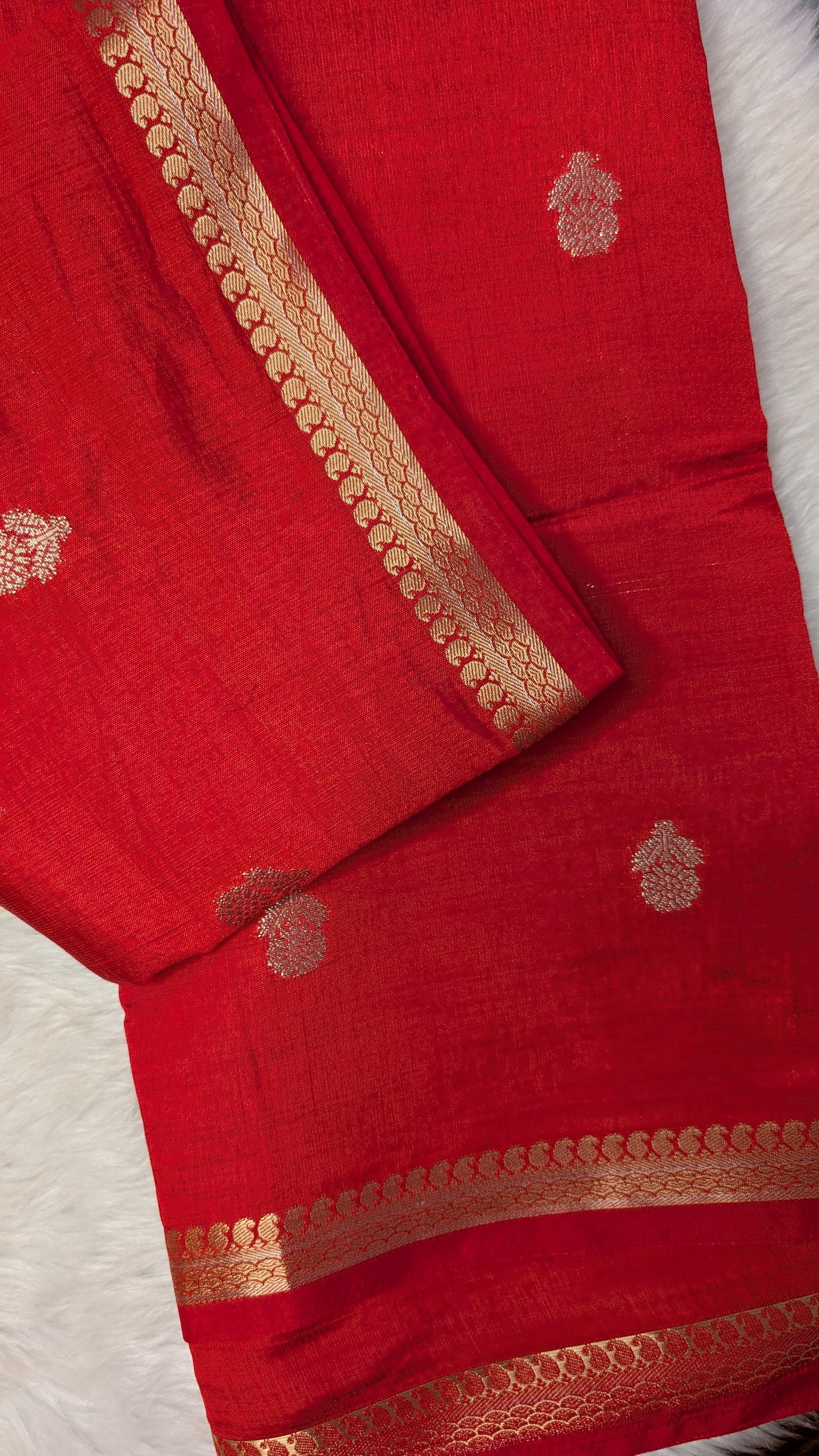 Cotton Blend Tussar Silk Saree- Red