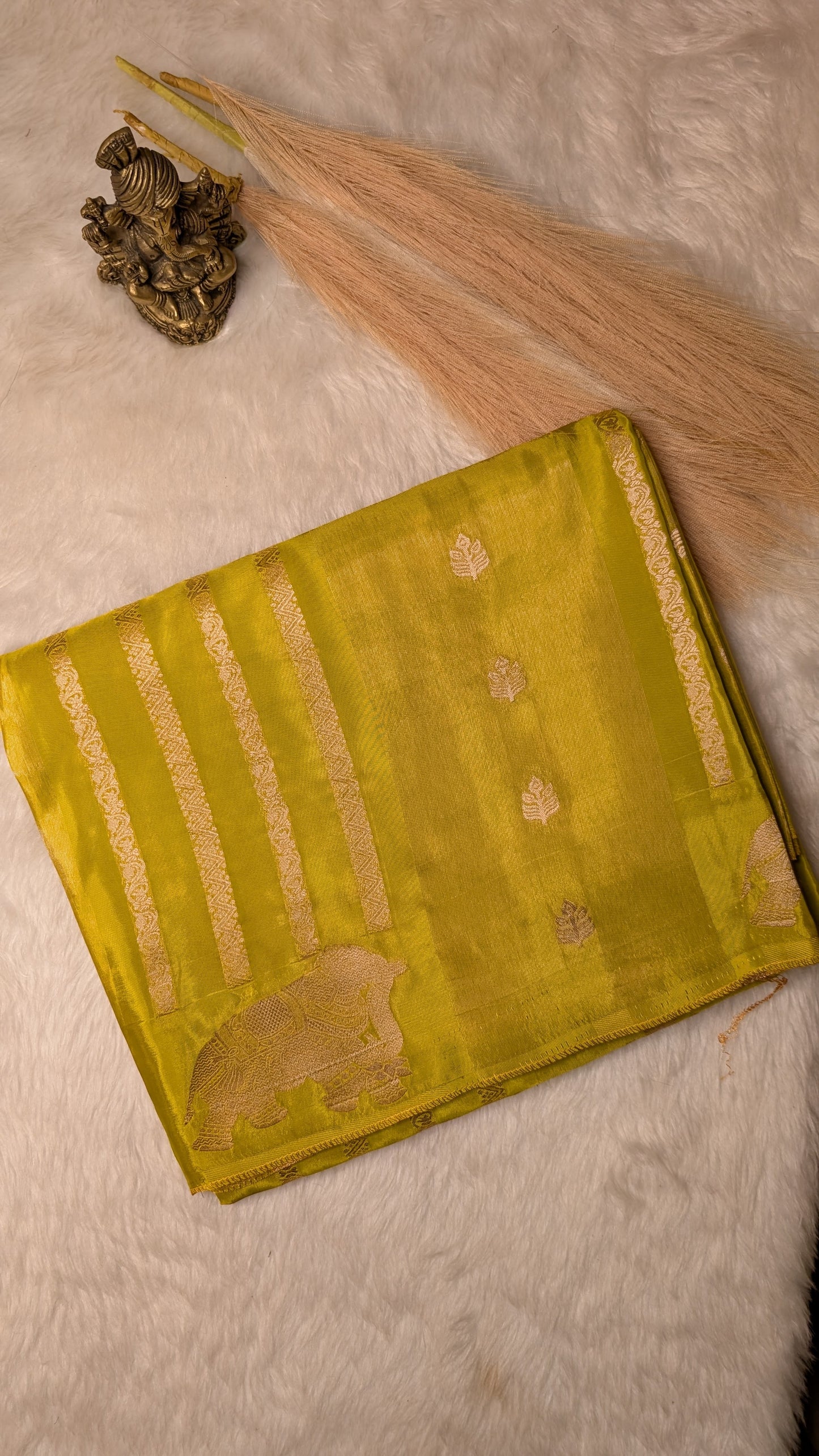 Mustard Tissue with Elephant and Zari Lines