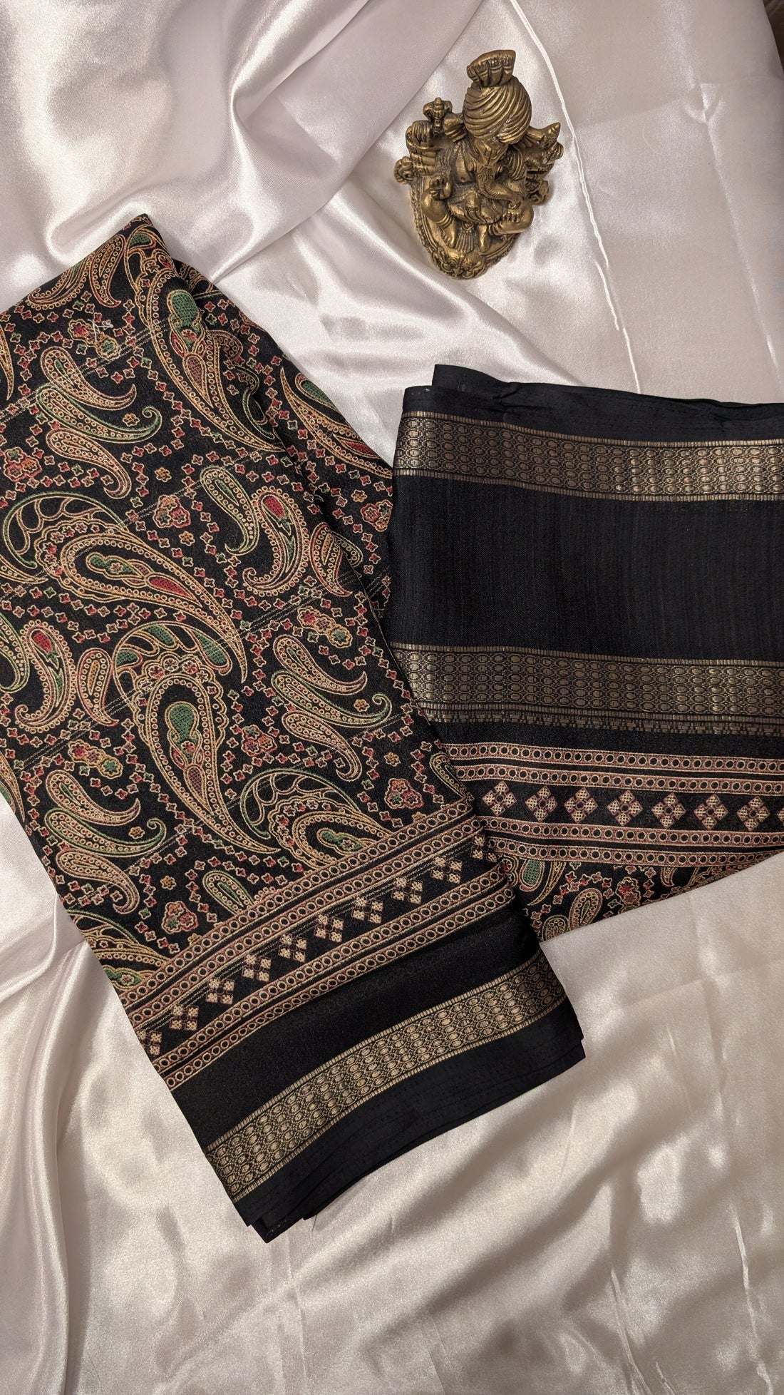Soft Finish Saree with Intricate Prints & Elegant Double Border - Black
