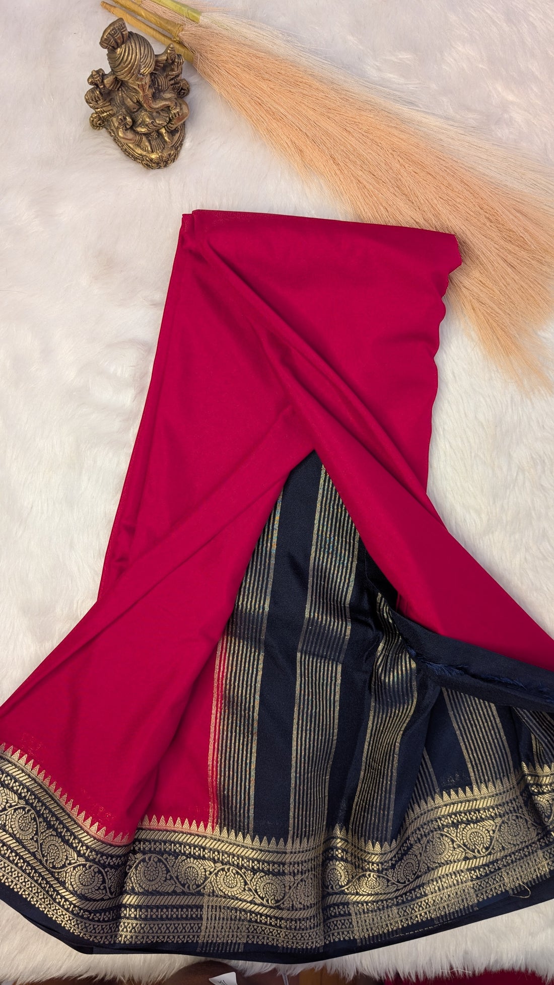 Magenta and Purple border Semi Mysore Silk Saree