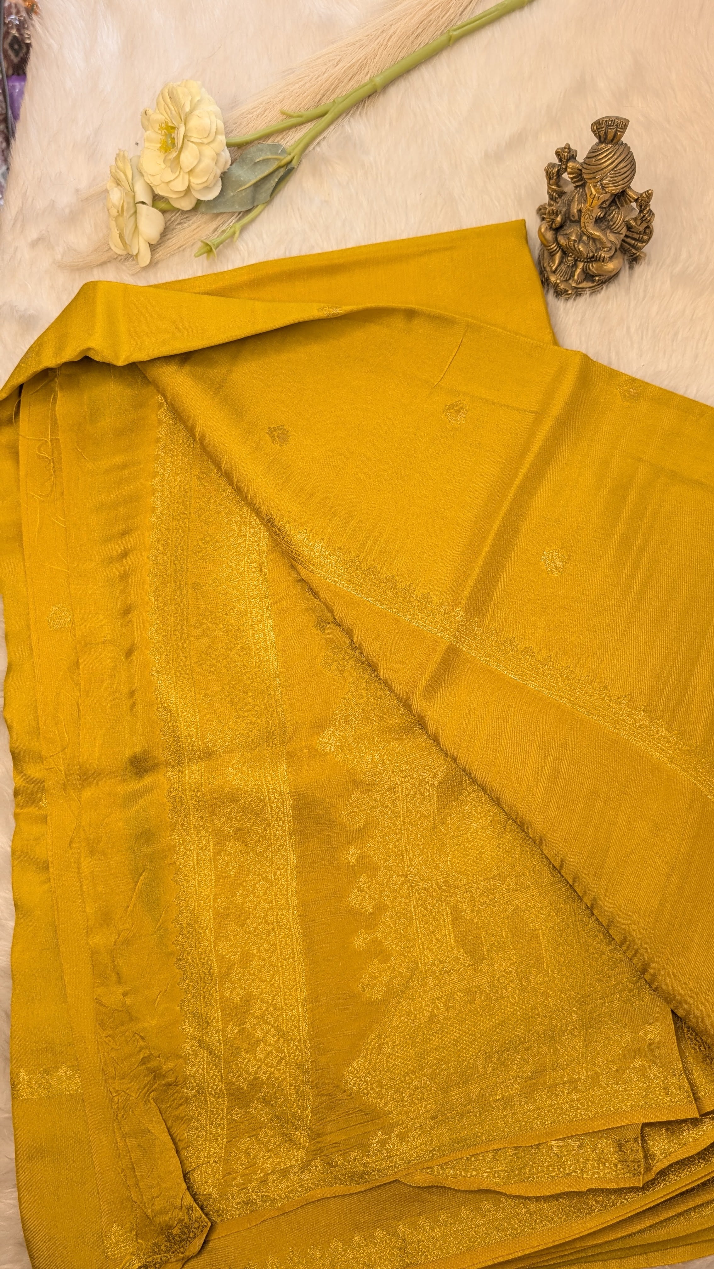 Viscose Silk with Gap Border (Turmeric Yellow)