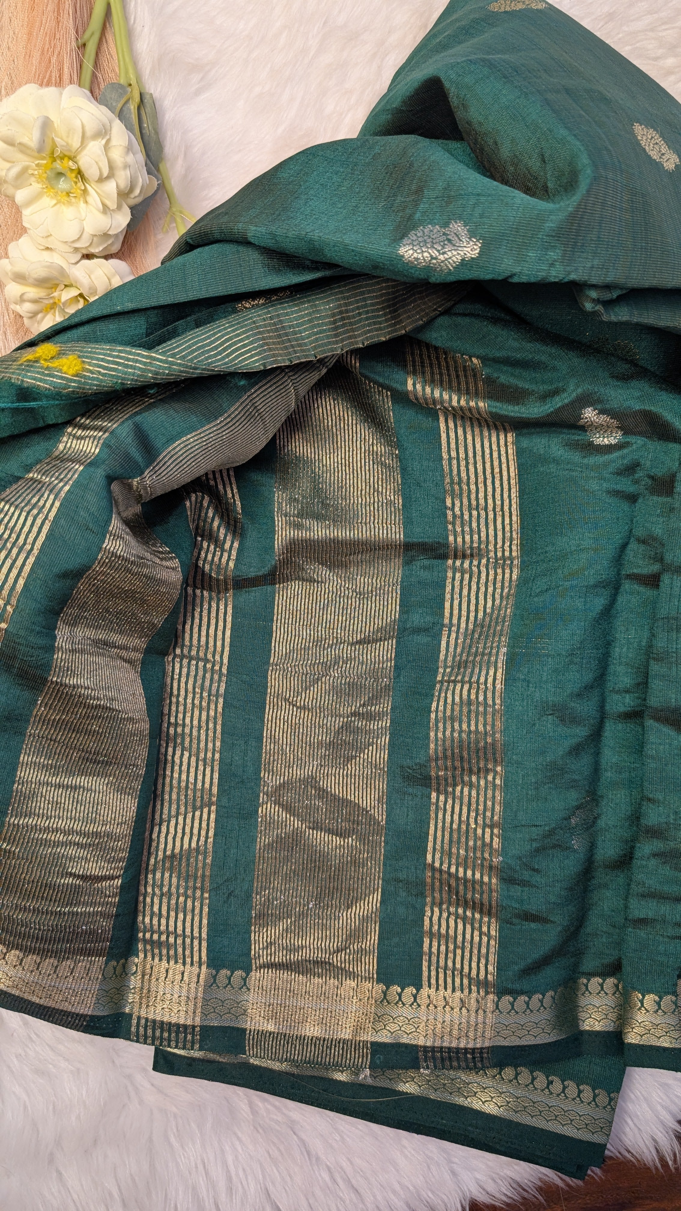 Cotton Blend Tussar Silk Saree- Green