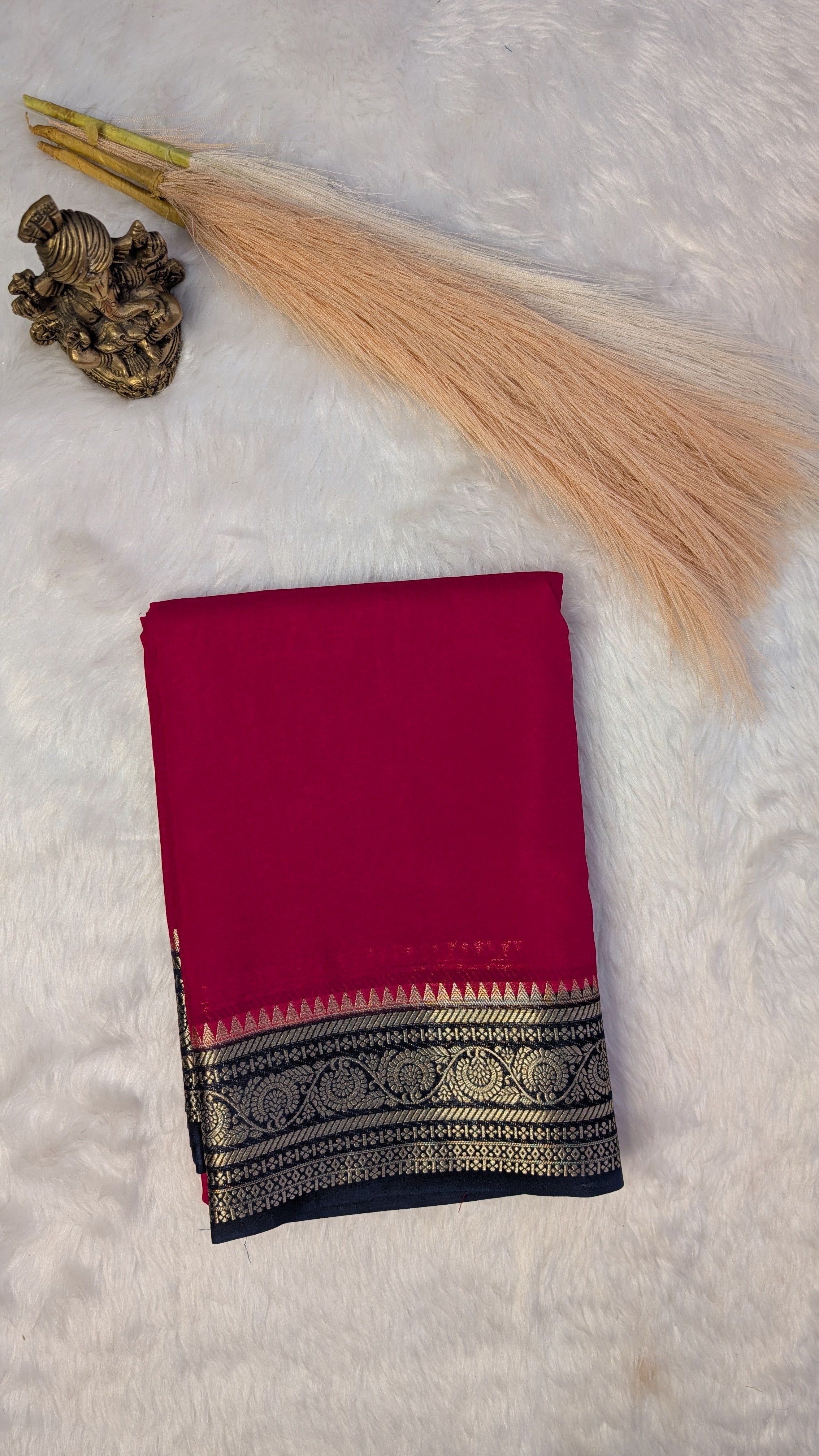 Magenta and Purple border Semi Mysore Silk Saree