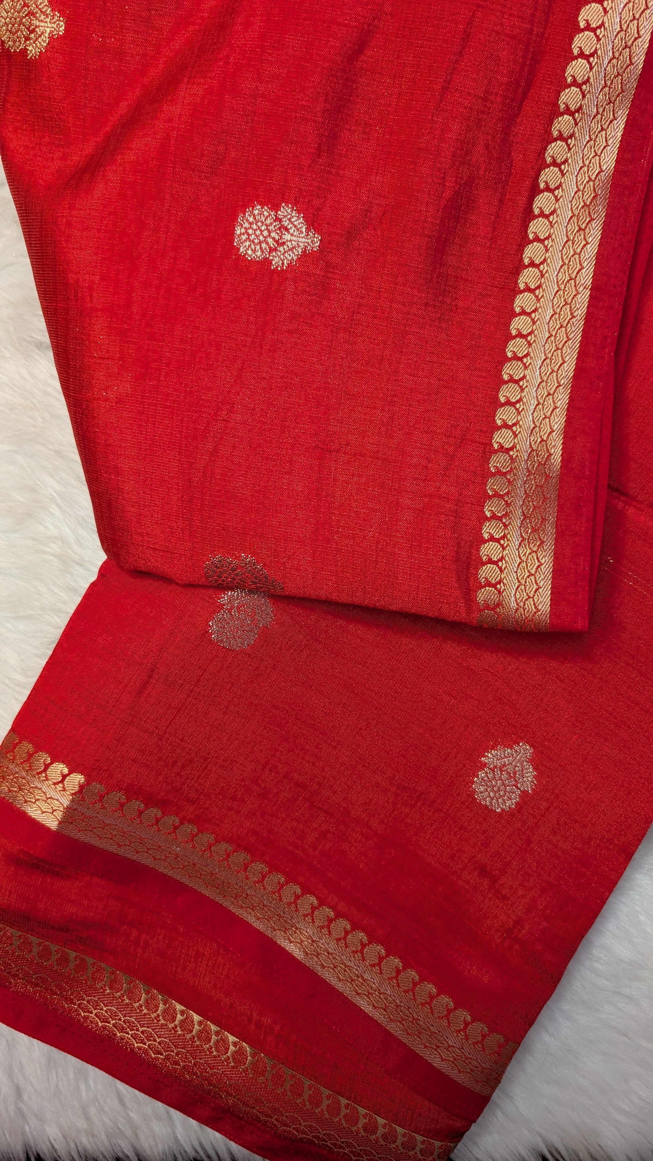 Cotton Blend Tussar Silk Saree- Red