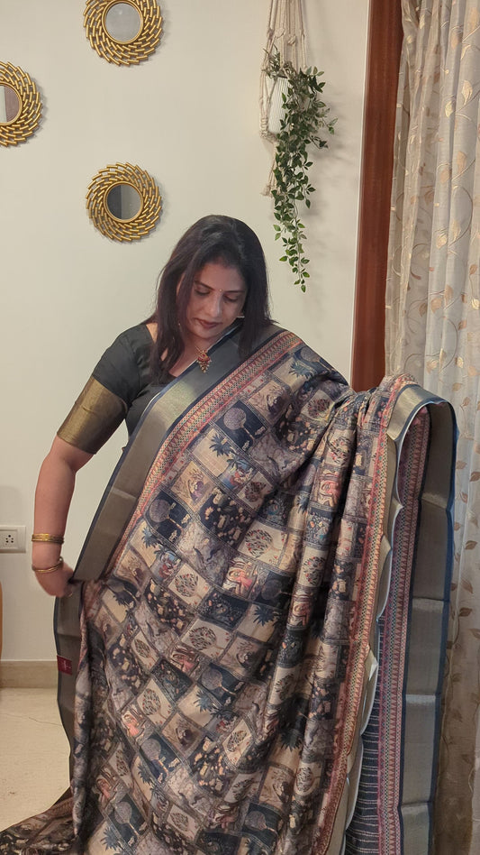 Art Silk Tapestry Saree - Grey