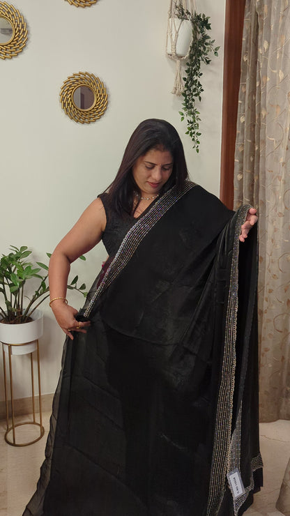 Black Stone Work Tissue Saree