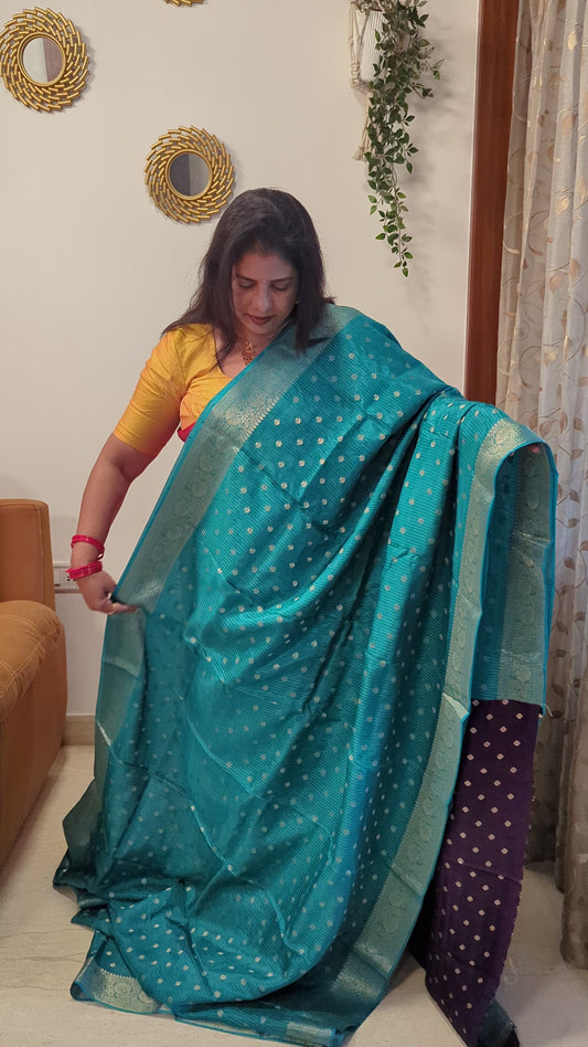 Blue Semi Banaras Silk Saree