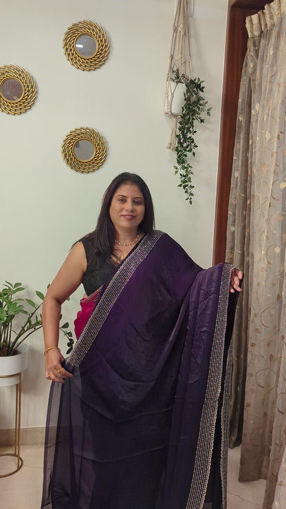 Purple Stone Work Tissue Saree