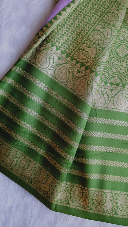 Lavender and Green Semi Soft Silk Saree