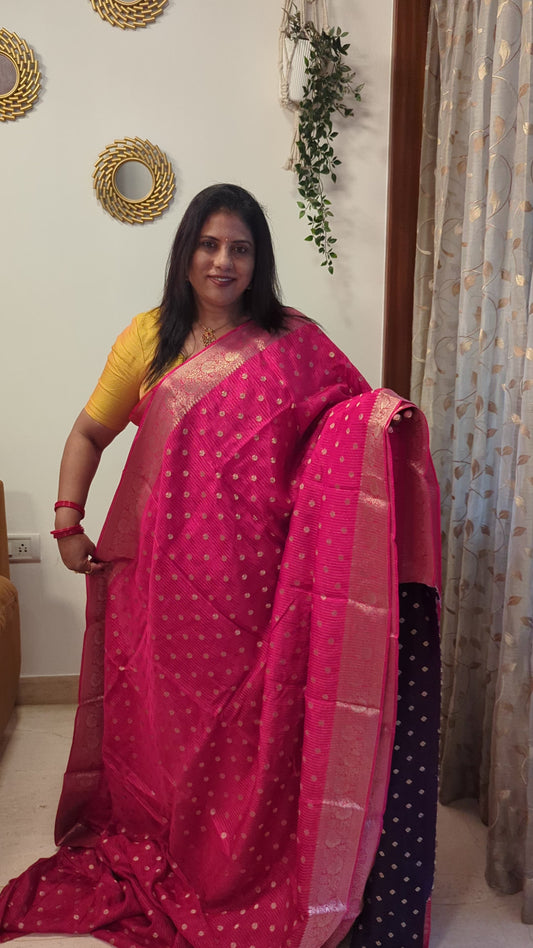 Pink Semi Banaras Silk Saree